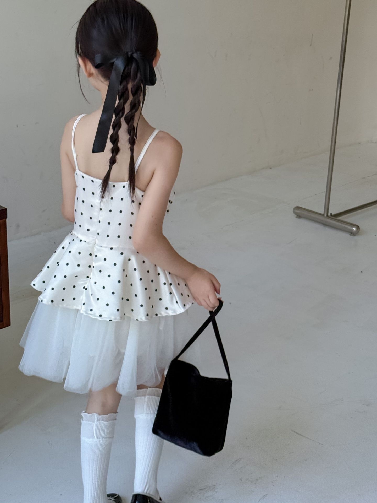 法式波點拼接澎澎裙