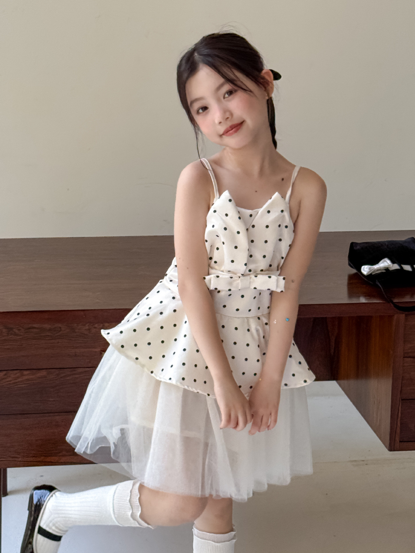法式波點拼接澎澎裙