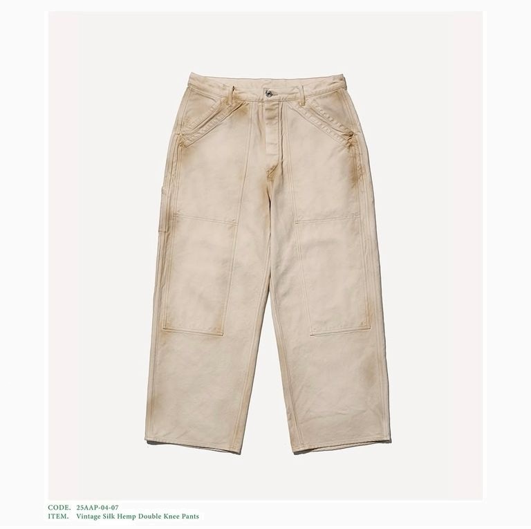 A.PRESSE 2025 S/S VINTAGE SILK HEMP DOUBLE KNEE PANTS (25AAP-04-07) - BEIGE PRE ORDER ITEM (預訂中)