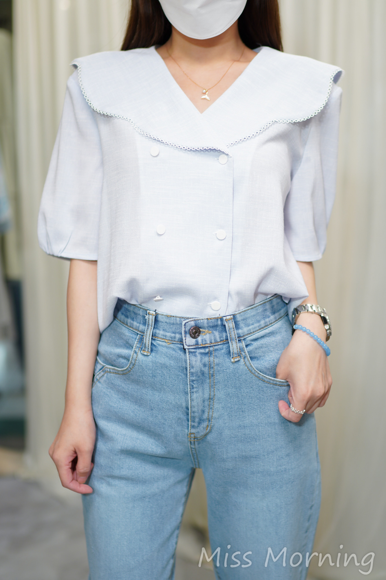 水手領6鈕靚色上衣(14683)