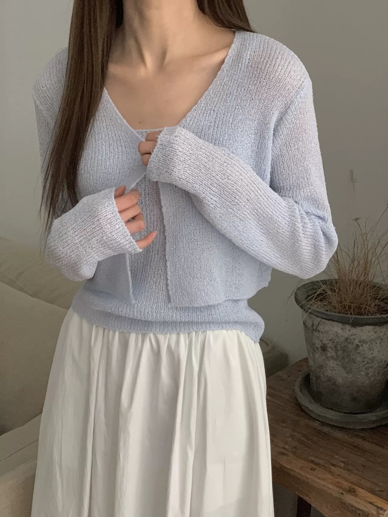 簡約泡泡紗吊帶背心/針織小外套