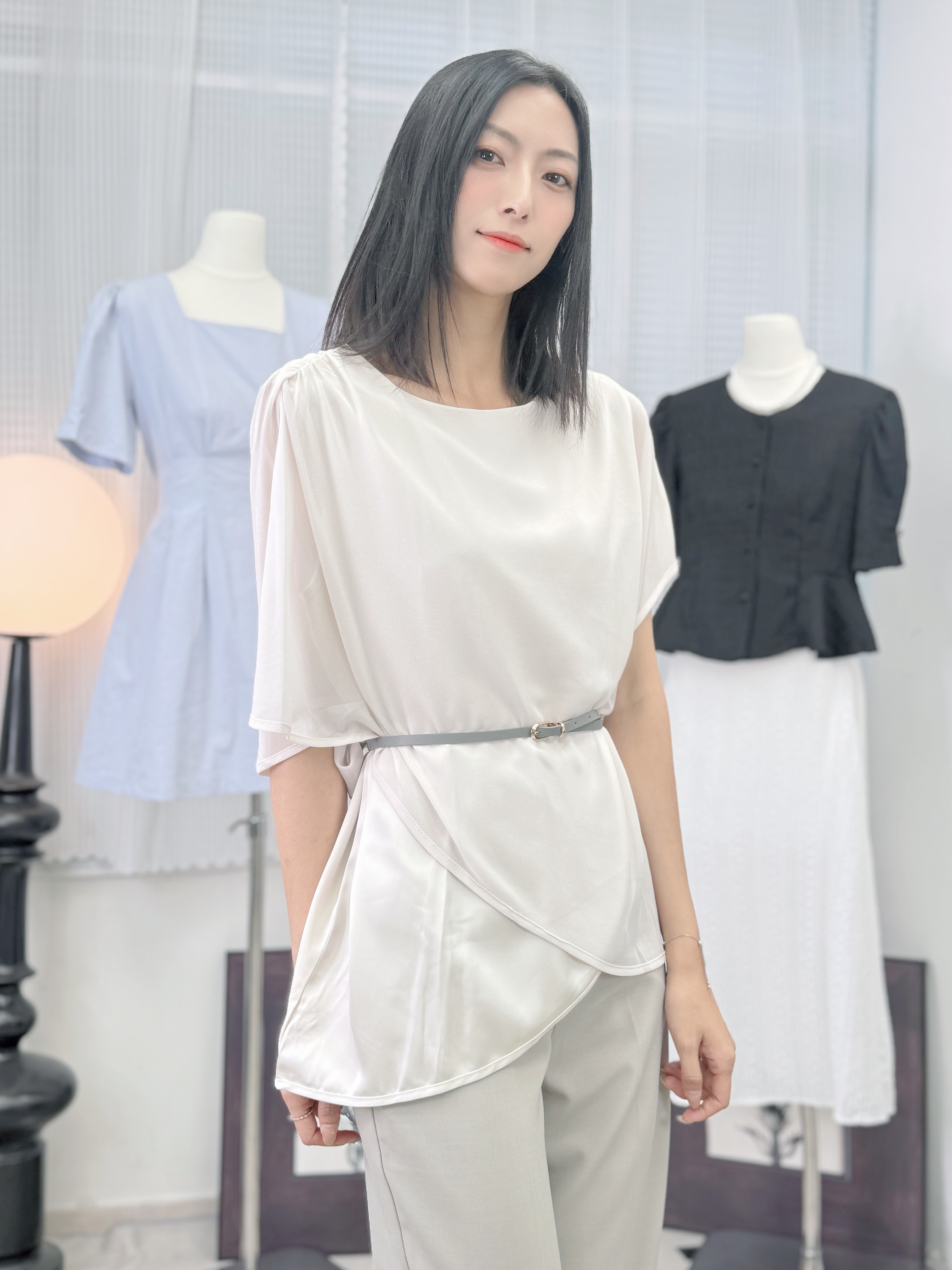 TOP#7513🤍雪紡重疊弧型