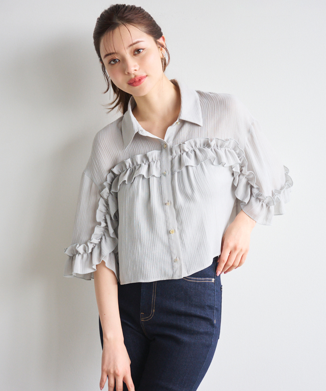 [預購] LILLIAN CARAT 荷葉邊雪紡襯衫