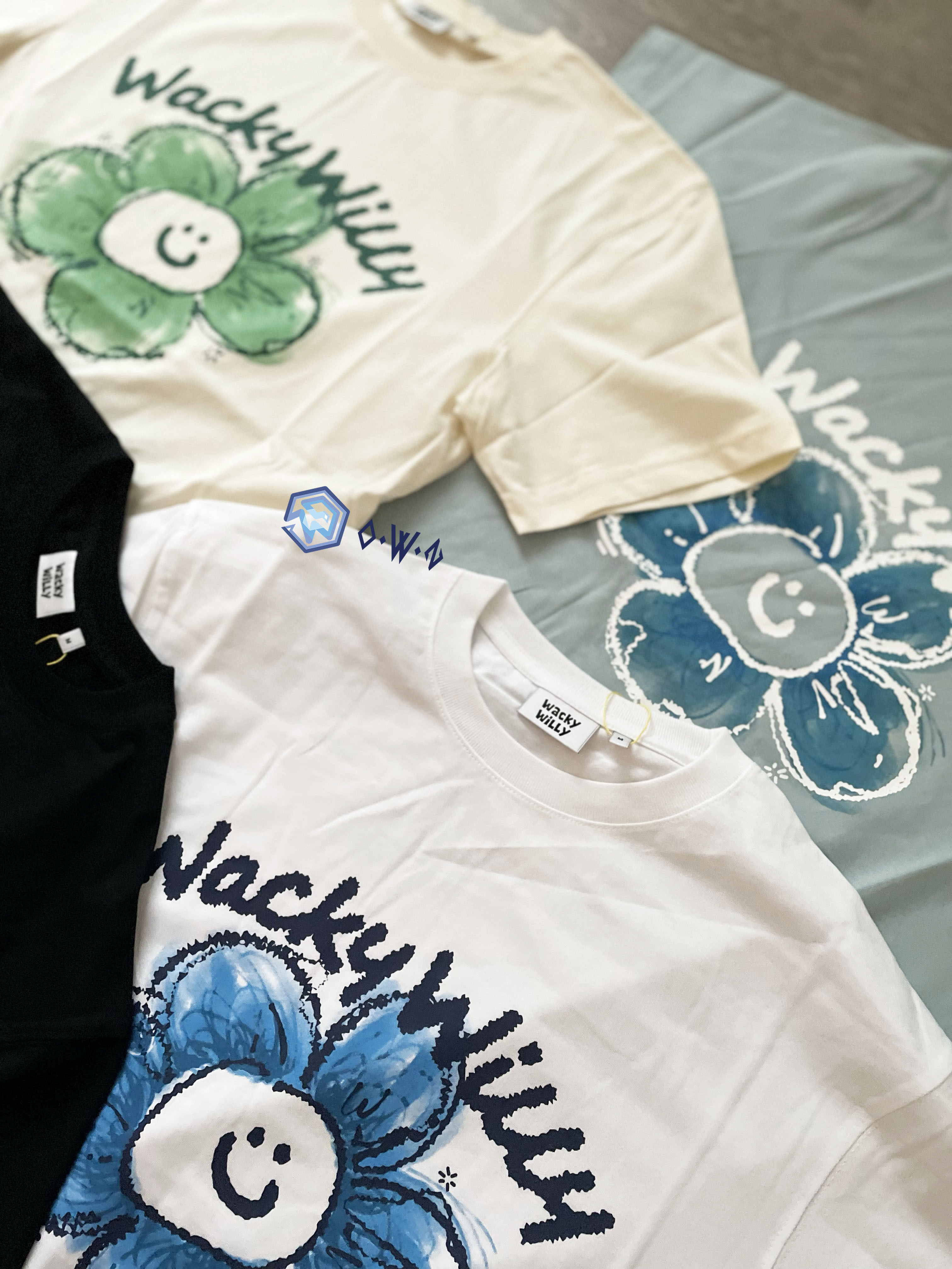 【OWN】Wacky Willy 短袖上衣 經典 花花 塗鴉 彩繪 不分男女 黑色 白色 米黃 湖水藍