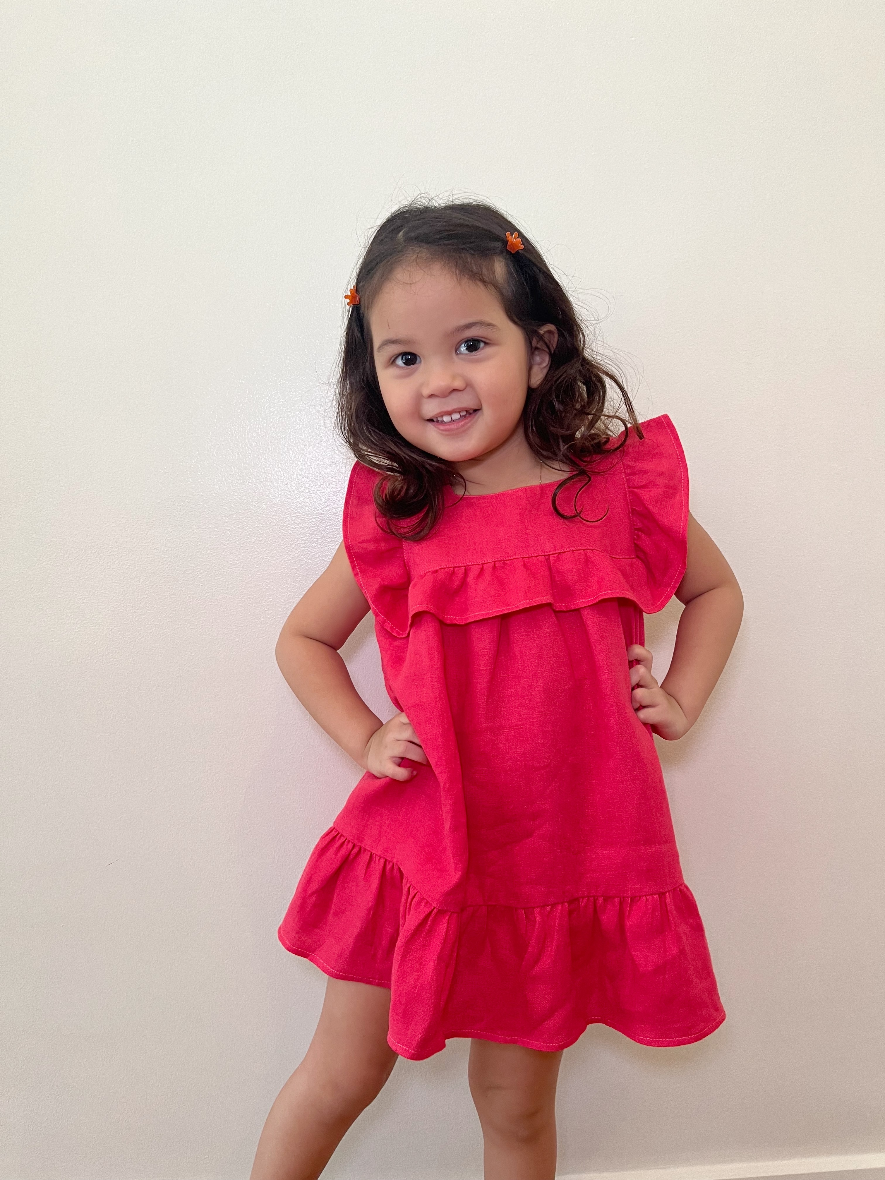 Cassey Pure Linen Dress - Raspberry