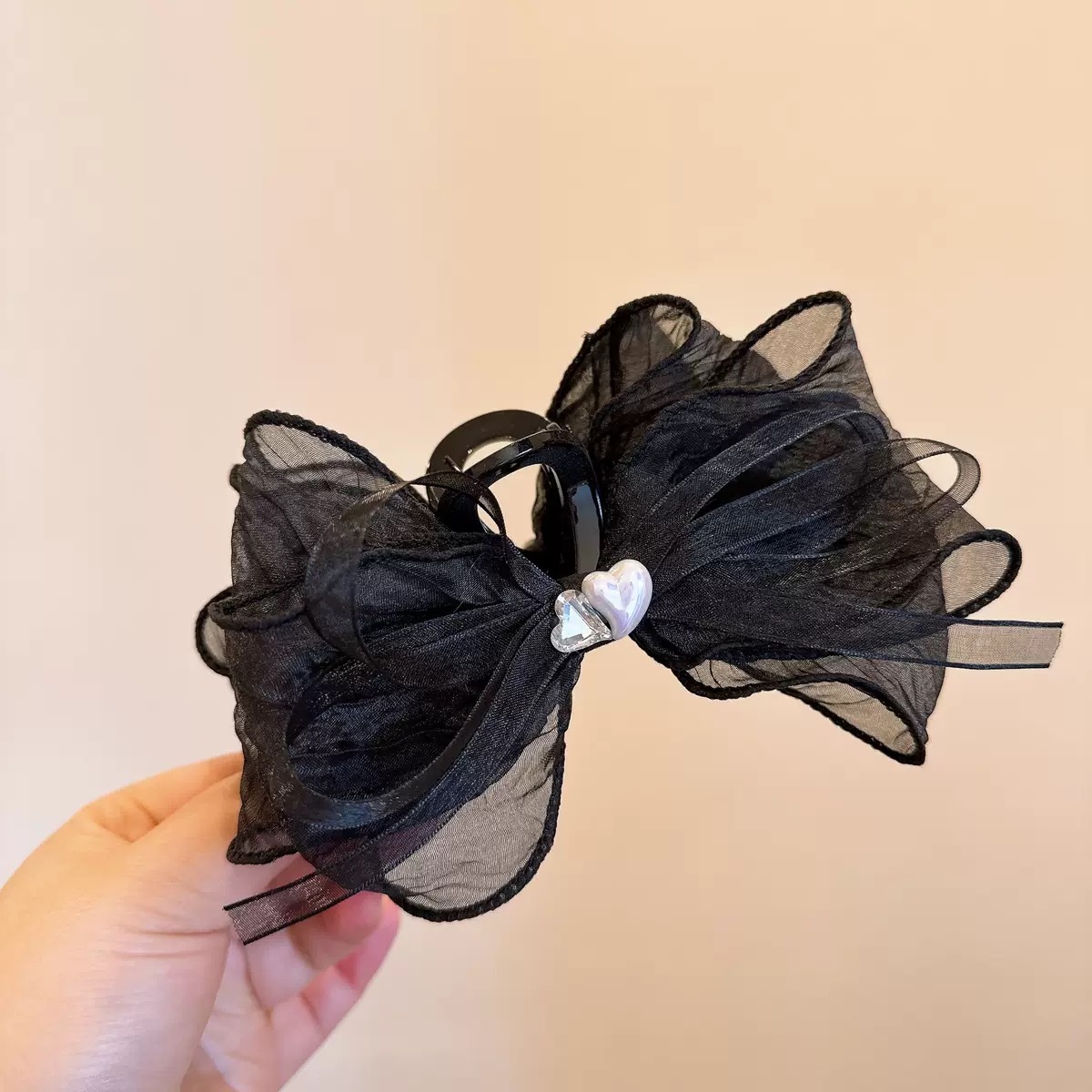 C08愛心透紗蝴蝶結鯊魚夾