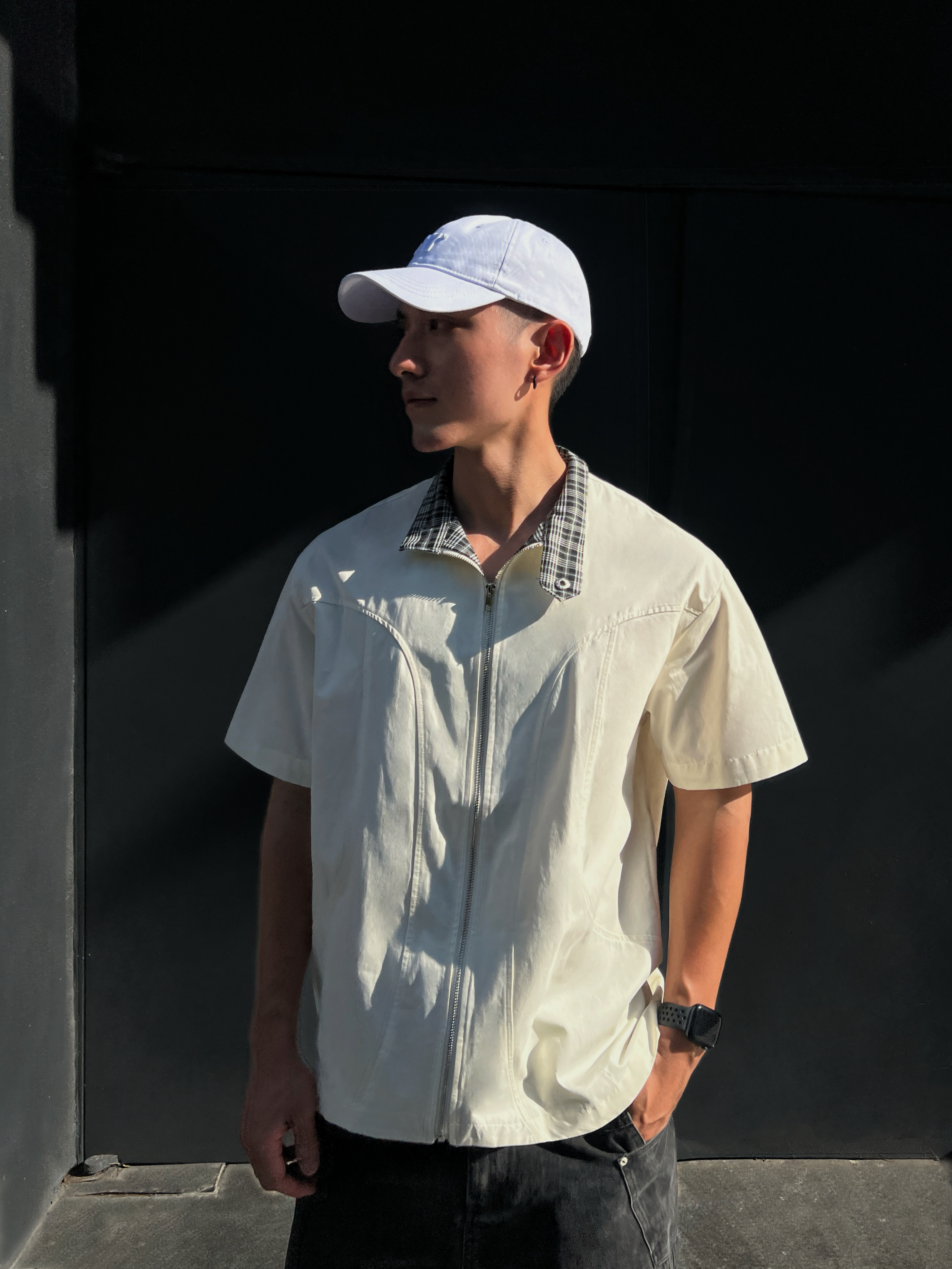 [1atm] 內格紋-拉鍊剪裁襯衫