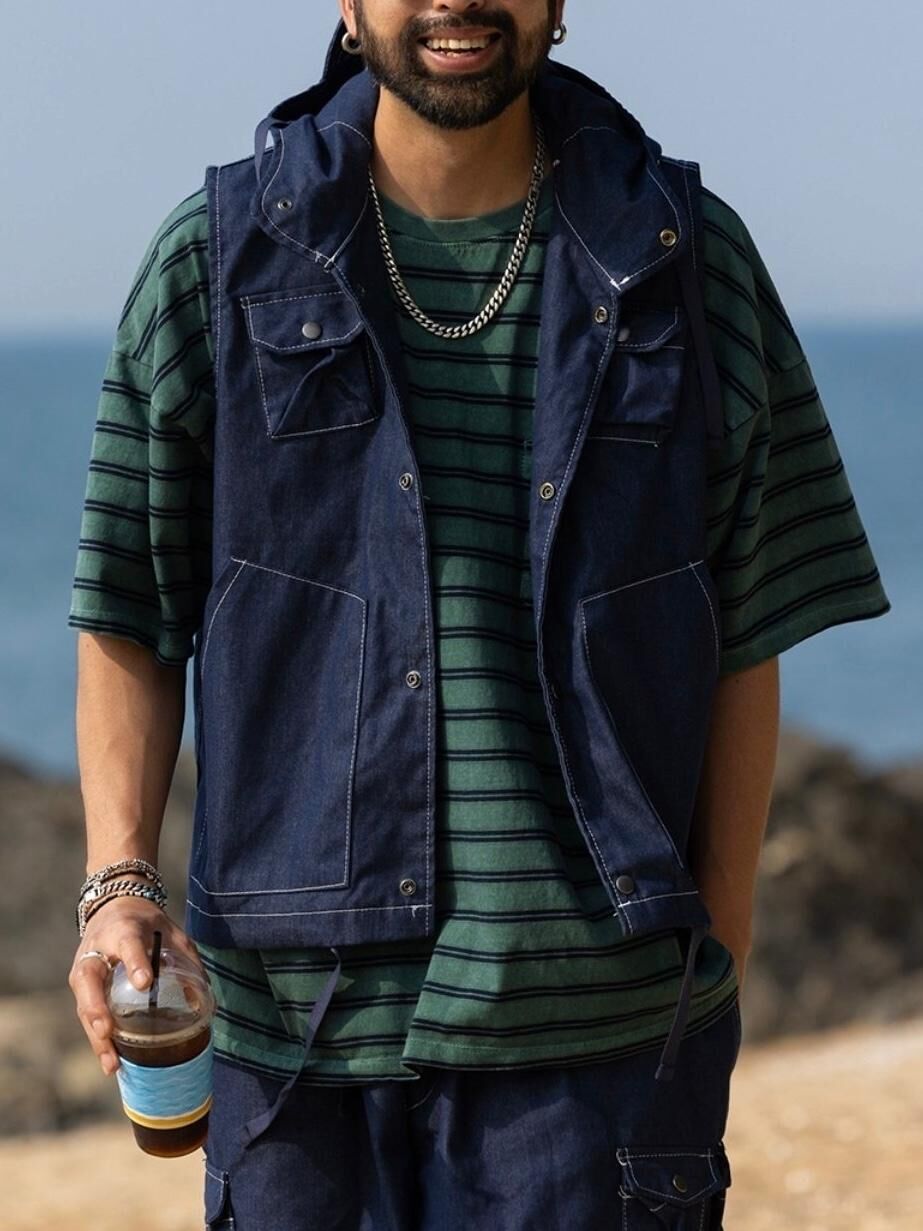 牛仔連帽開胸背心褸 FARMERS-062V