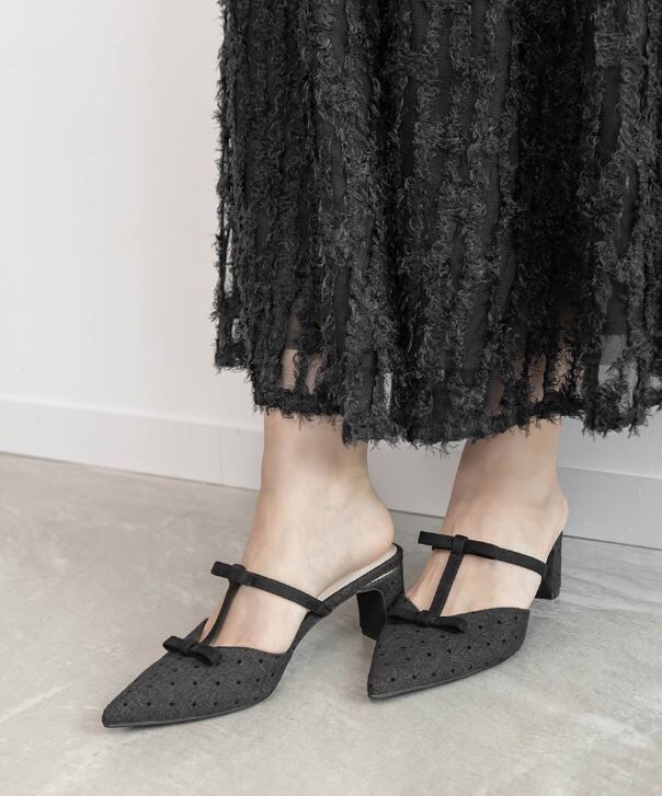 [預購]折扣RANDA 蝴蝶結裝飾 T 型帶穆勒跟鞋