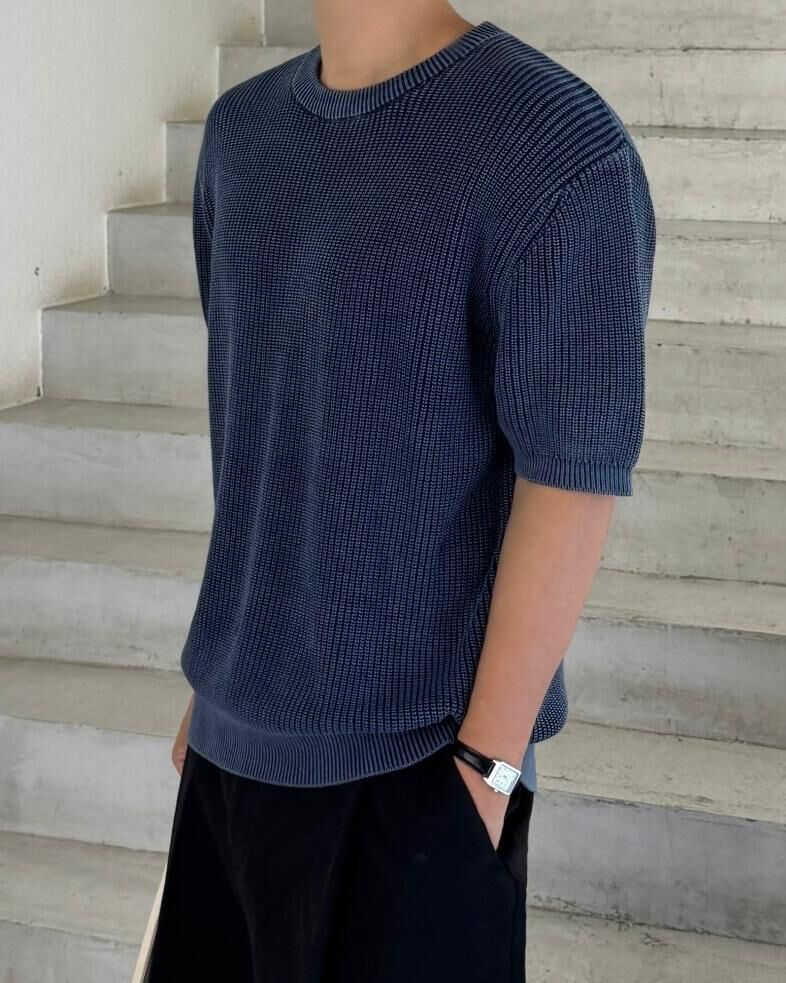 淨色短袖針織線Tee Lowell-053T