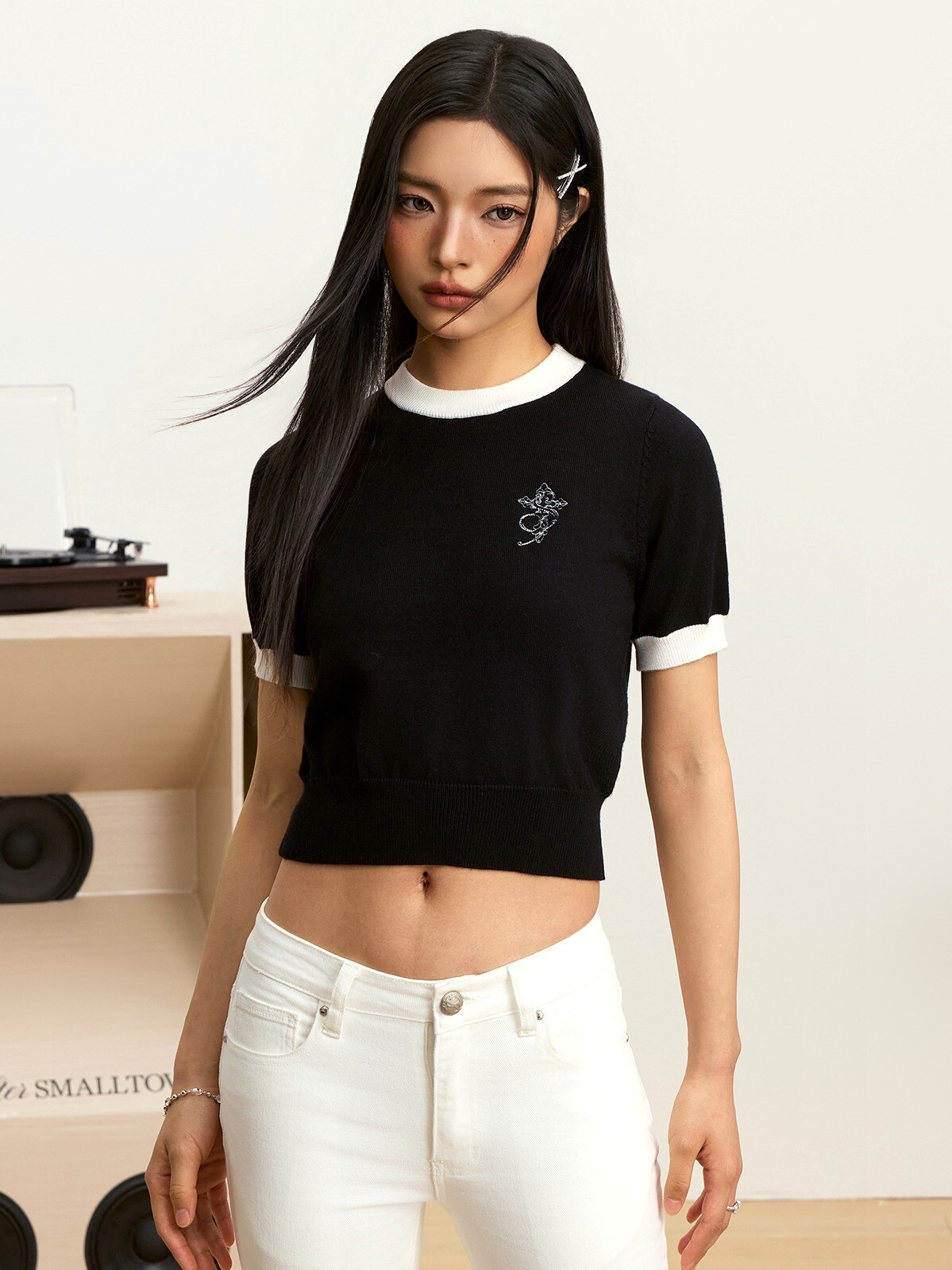 STK SmallTownKid 學院風 撞色針織 短版短袖