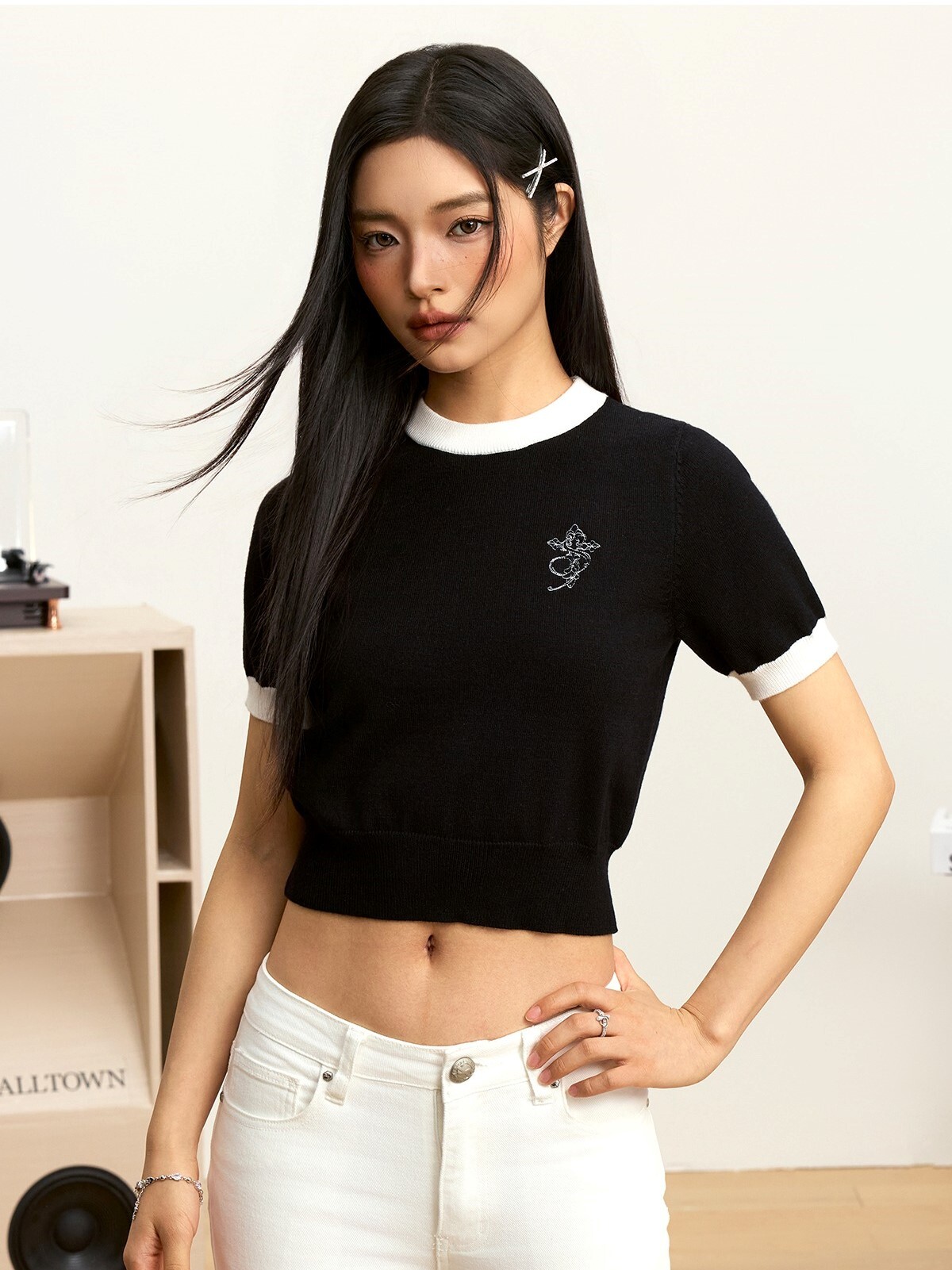 STK SmallTownKid 學院風 撞色針織 短版短袖