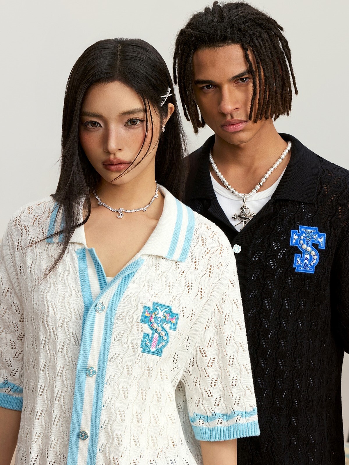 STK SmallTownKid 民族風貼布 摟空珍珠 短袖襯衫