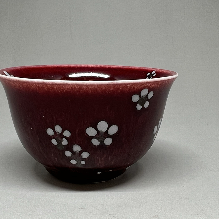 【茶香自在】李仁嵋觀窯郎紅色梅花點釉手拉胚品茗杯茶杯