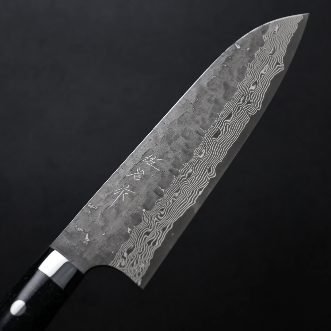 佐治武士三德180mm VG10鋼十字鎚目黑染大馬士革壓克力柄