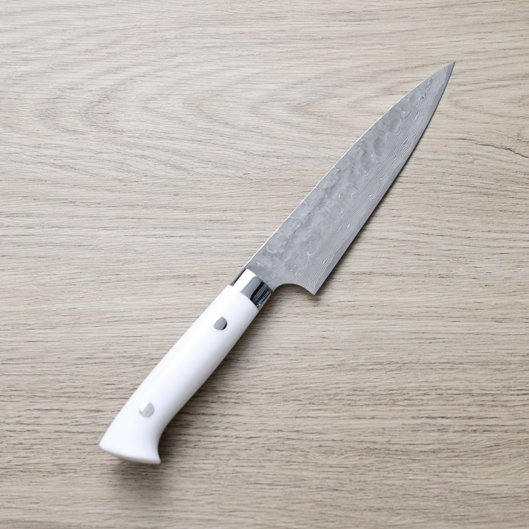 佐治武士 蔬果 150mm VG10鋼 十字鎚目 黑染大馬士革 壓克力柄