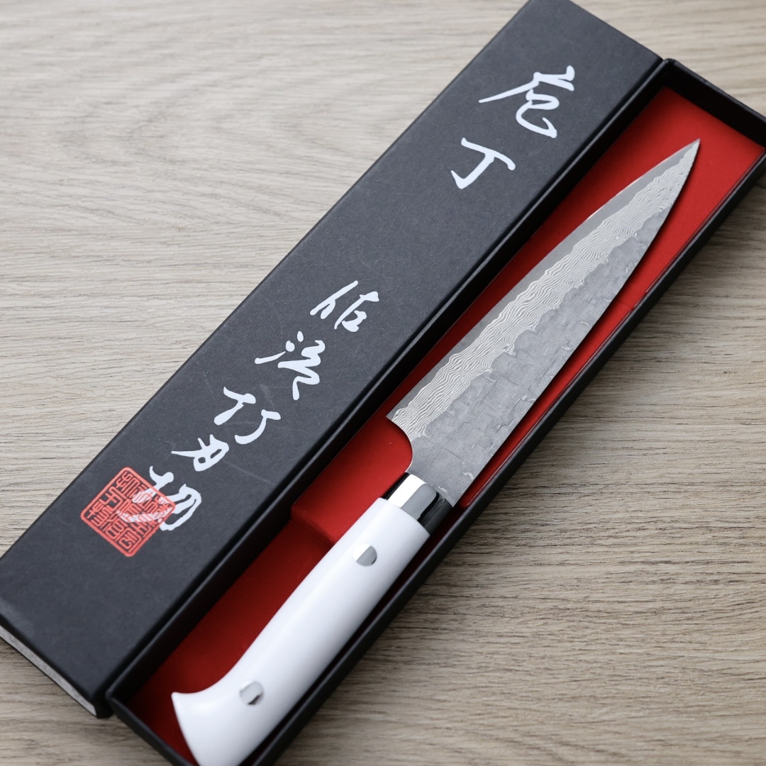 佐治武士 蔬果 150mm VG10鋼 十字鎚目 黑染大馬士革 壓克力柄