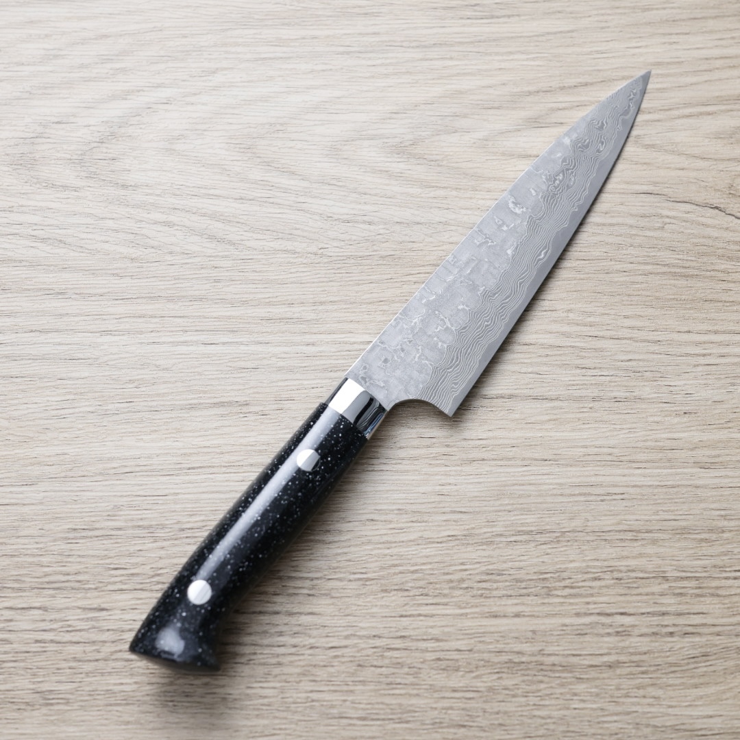 佐治武士 蔬果 150mm VG10鋼 十字鎚目 黑染大馬士革 壓克力柄