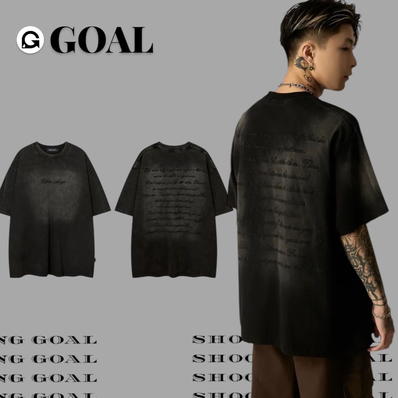 (GOAL) 爆款 美式重磅水洗刺繡短T AW6204