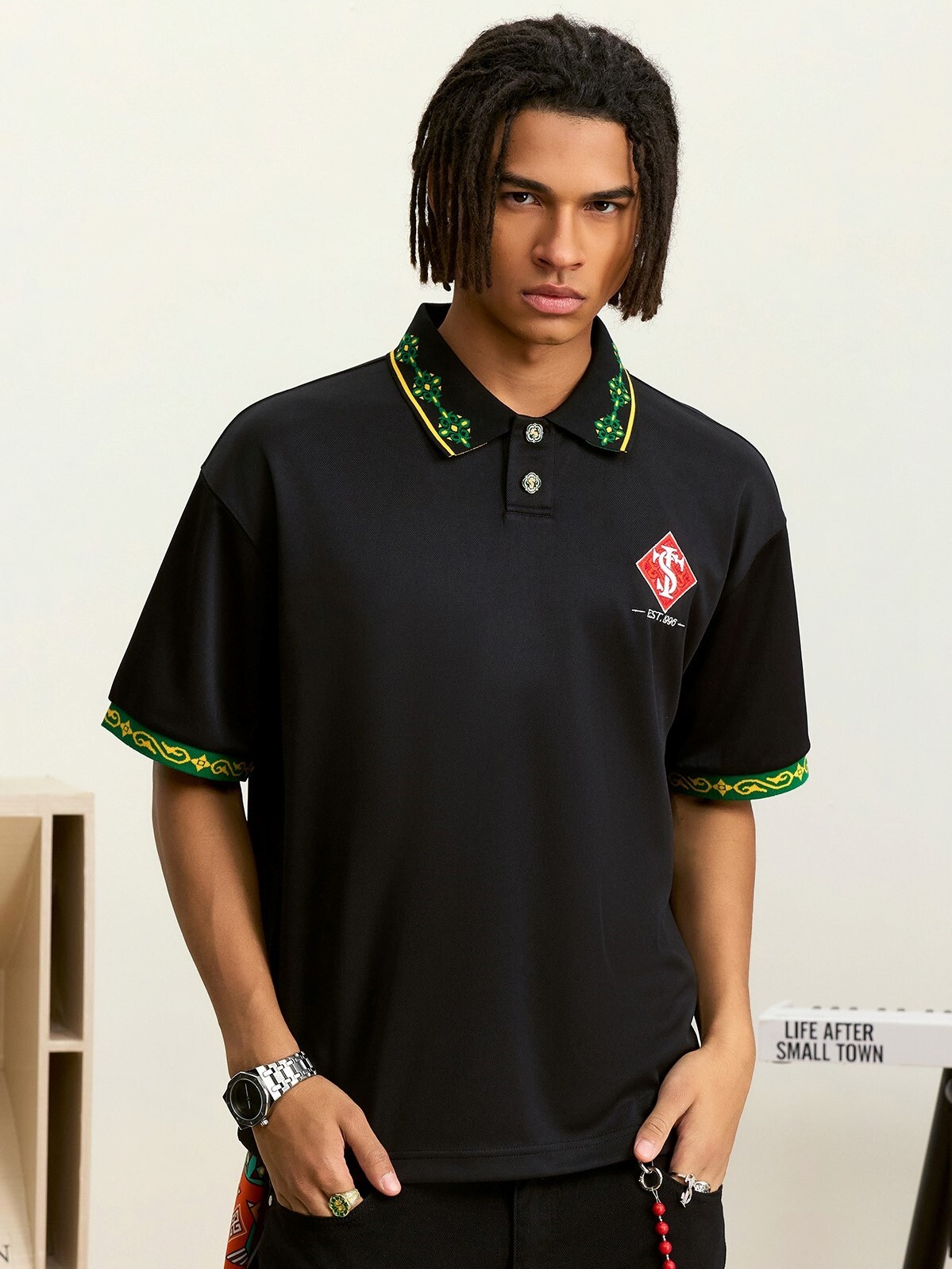 STK SmallTownKid 民族風 刺繡 POLO短袖