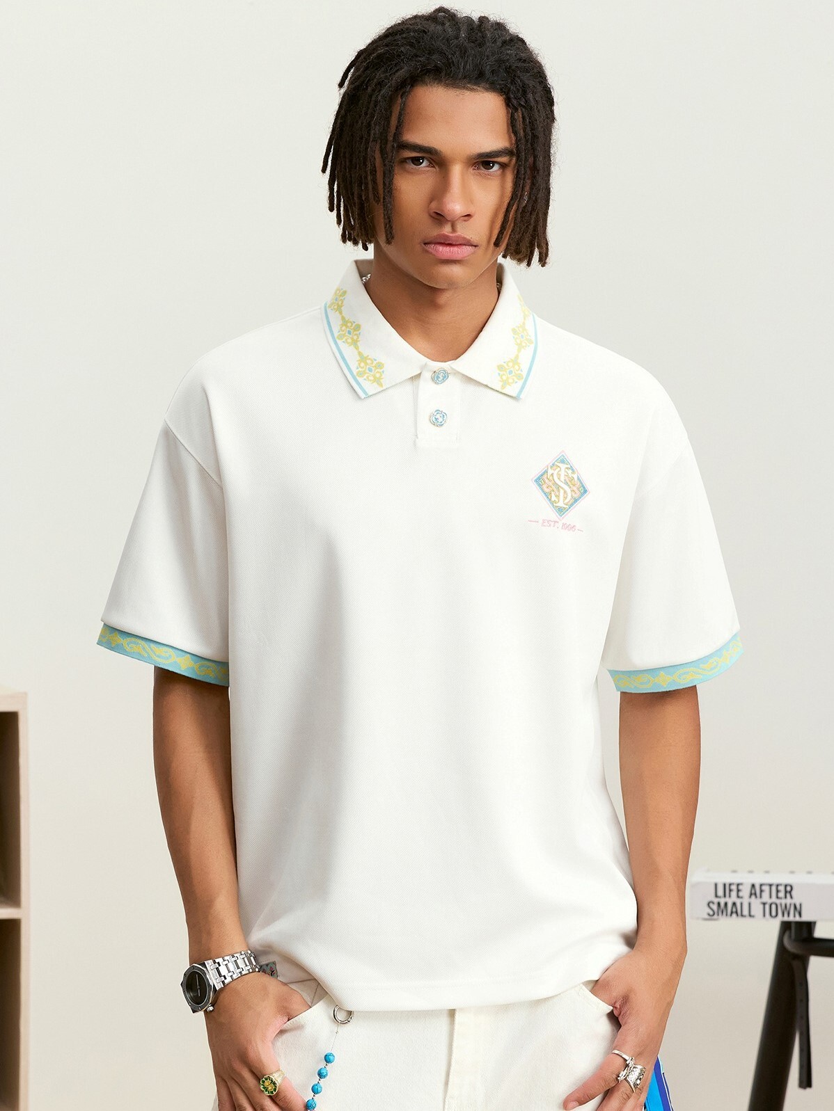 STK SmallTownKid 民族風 刺繡 POLO短袖