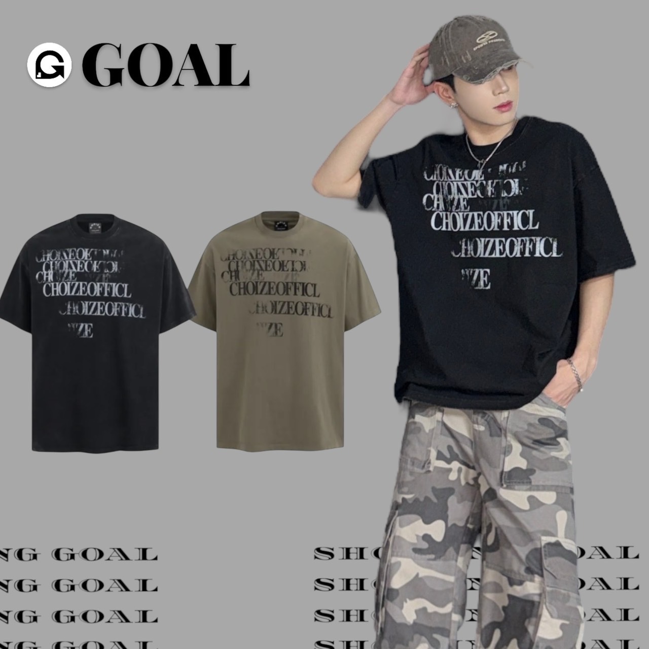 (GOAL) 美式復古水洗做舊短tee Choize H568