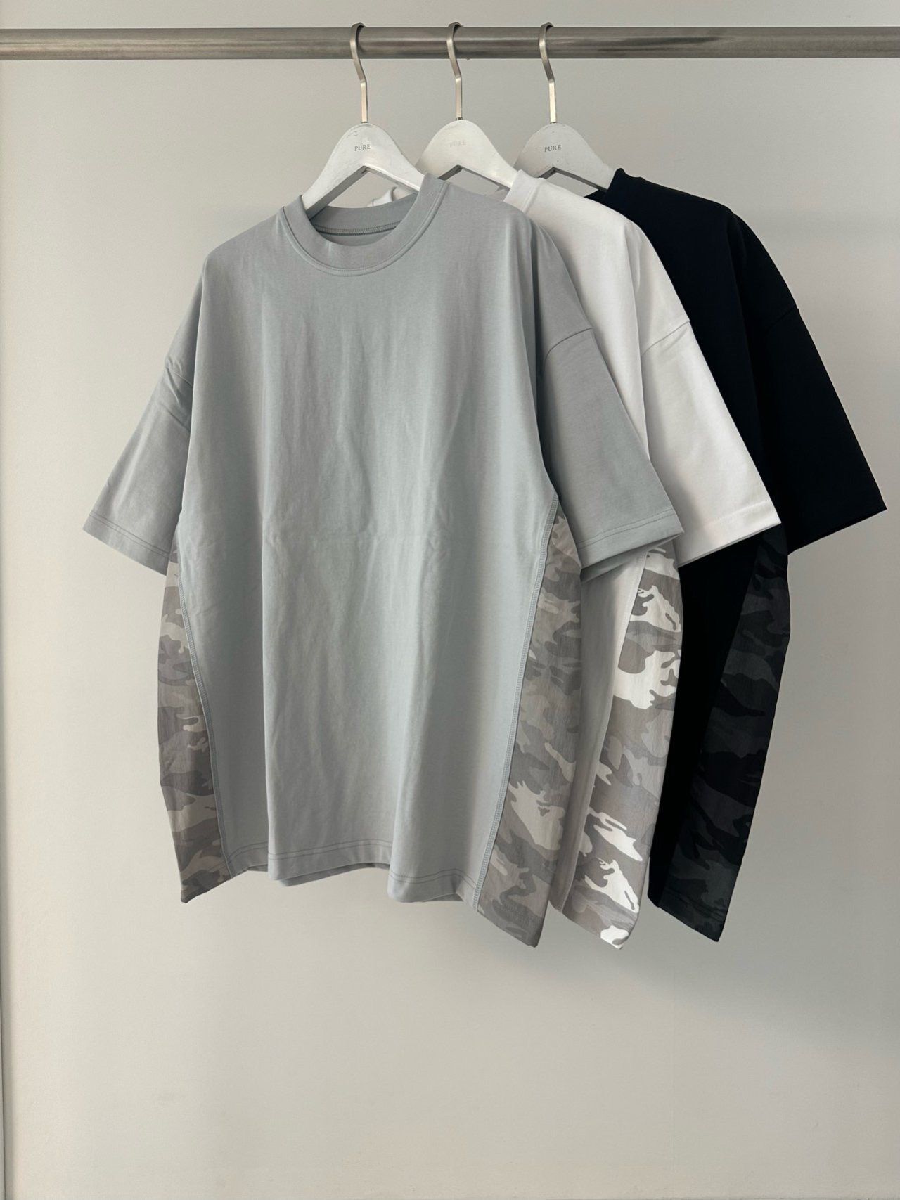 OverSize拼迷彩短袖Tee PURE-162T