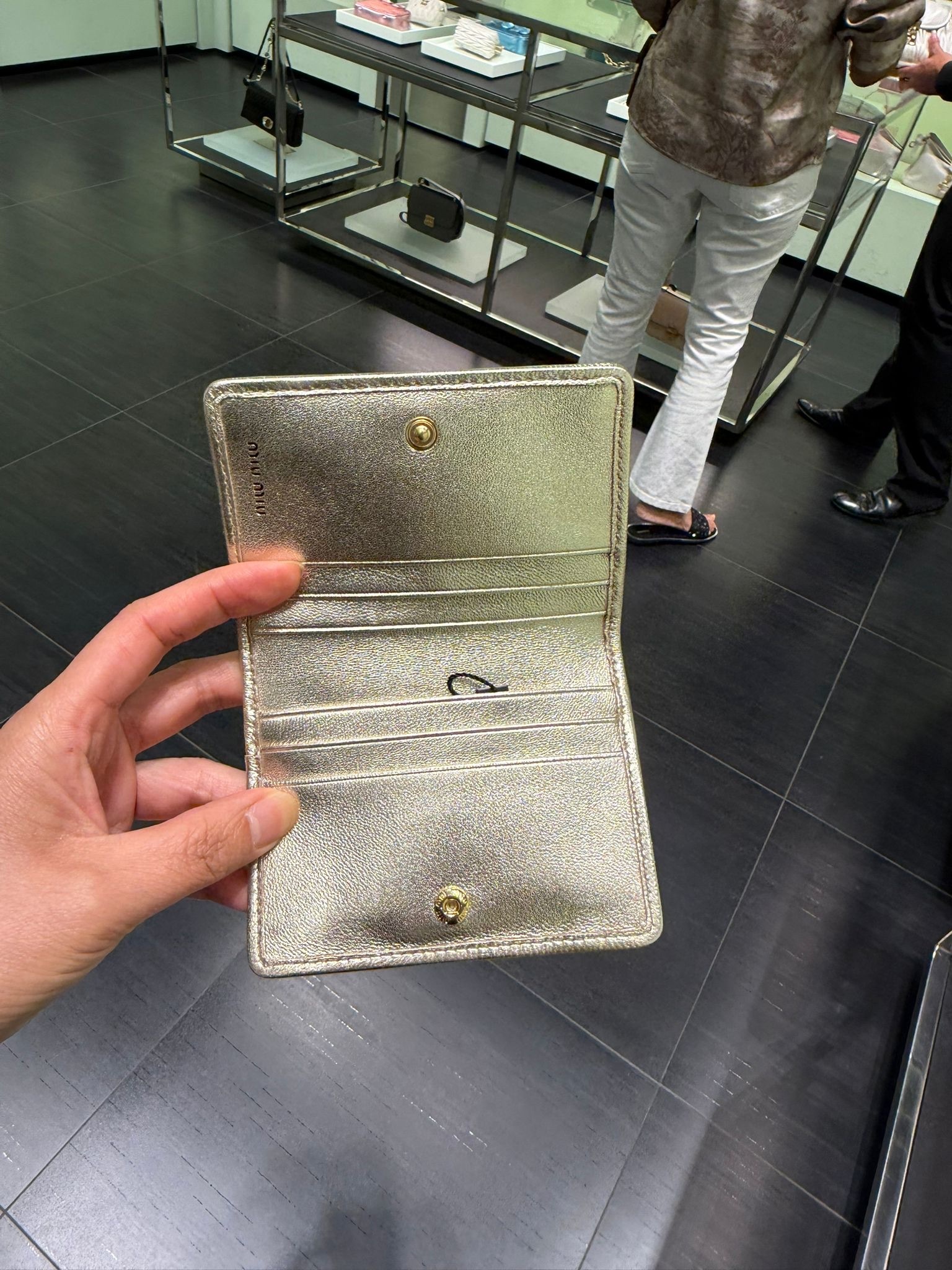 Miumiu Matelassé nappa leather card holder Metallic Green