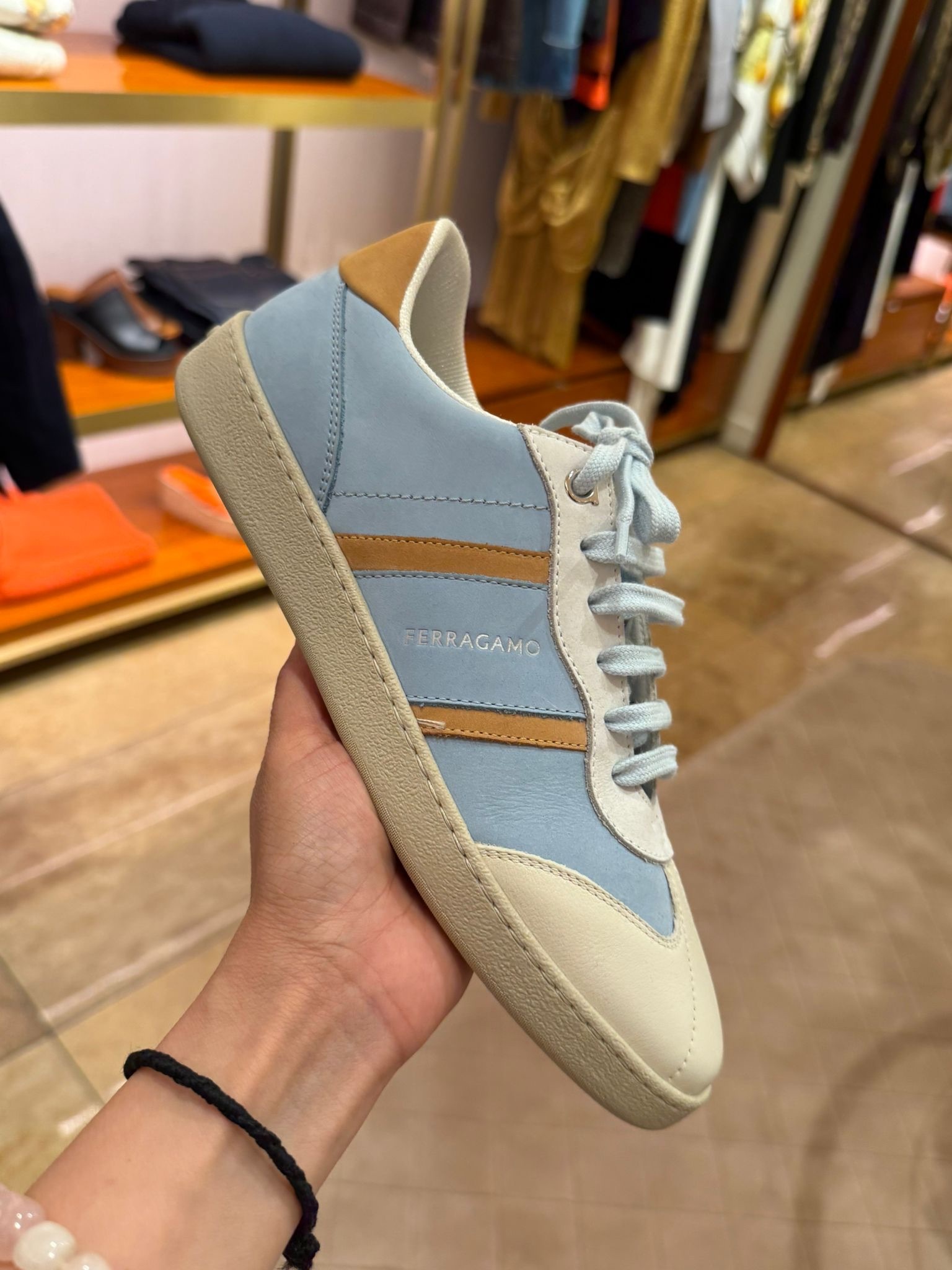 Salvatore Ferragamo Achille Leather Sneaker Baby Blue
