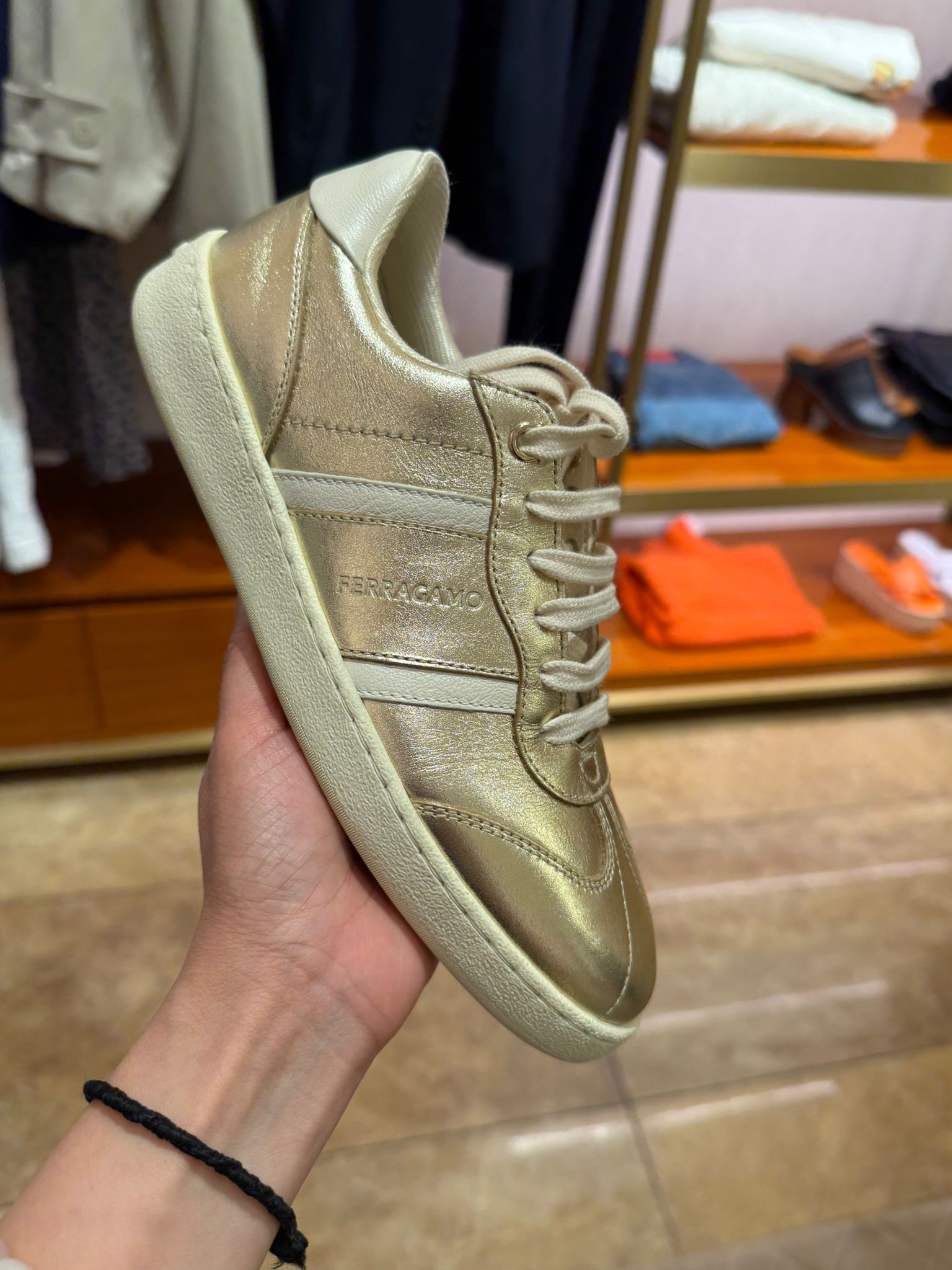 Salvatore Ferragamo Achille Leather Sneaker Champagne Gold