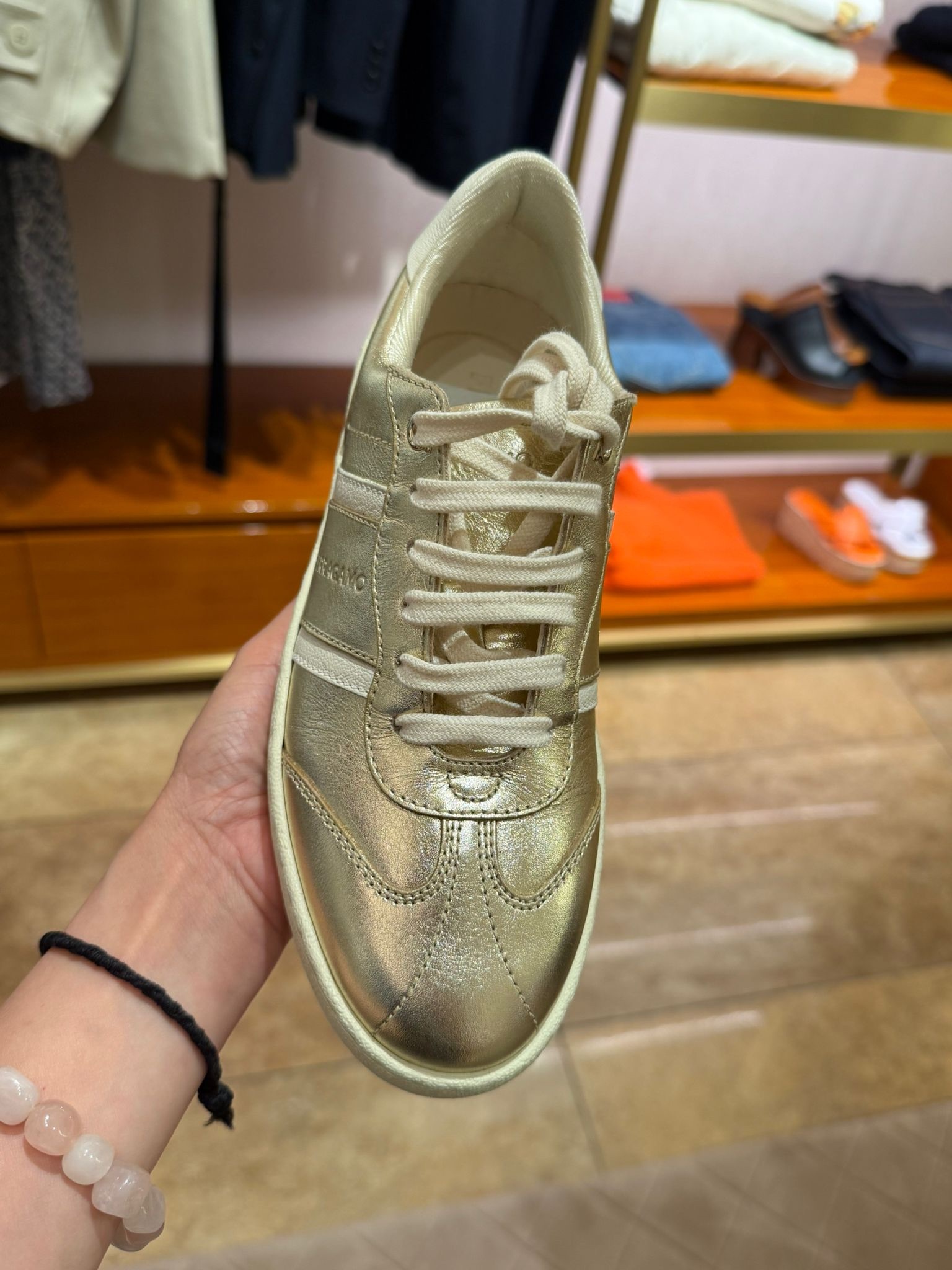 Salvatore Ferragamo Achille Leather Sneaker Champagne Gold