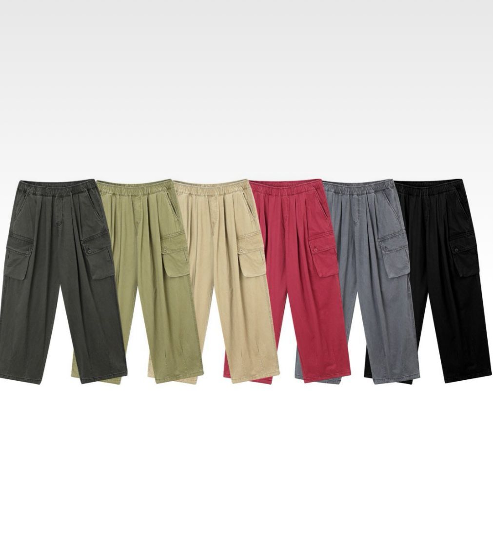 洗水淨色可束腳工裝鬆身褲 P3125