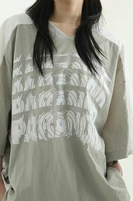 拼色英文字短袖Tee Hestory-074T