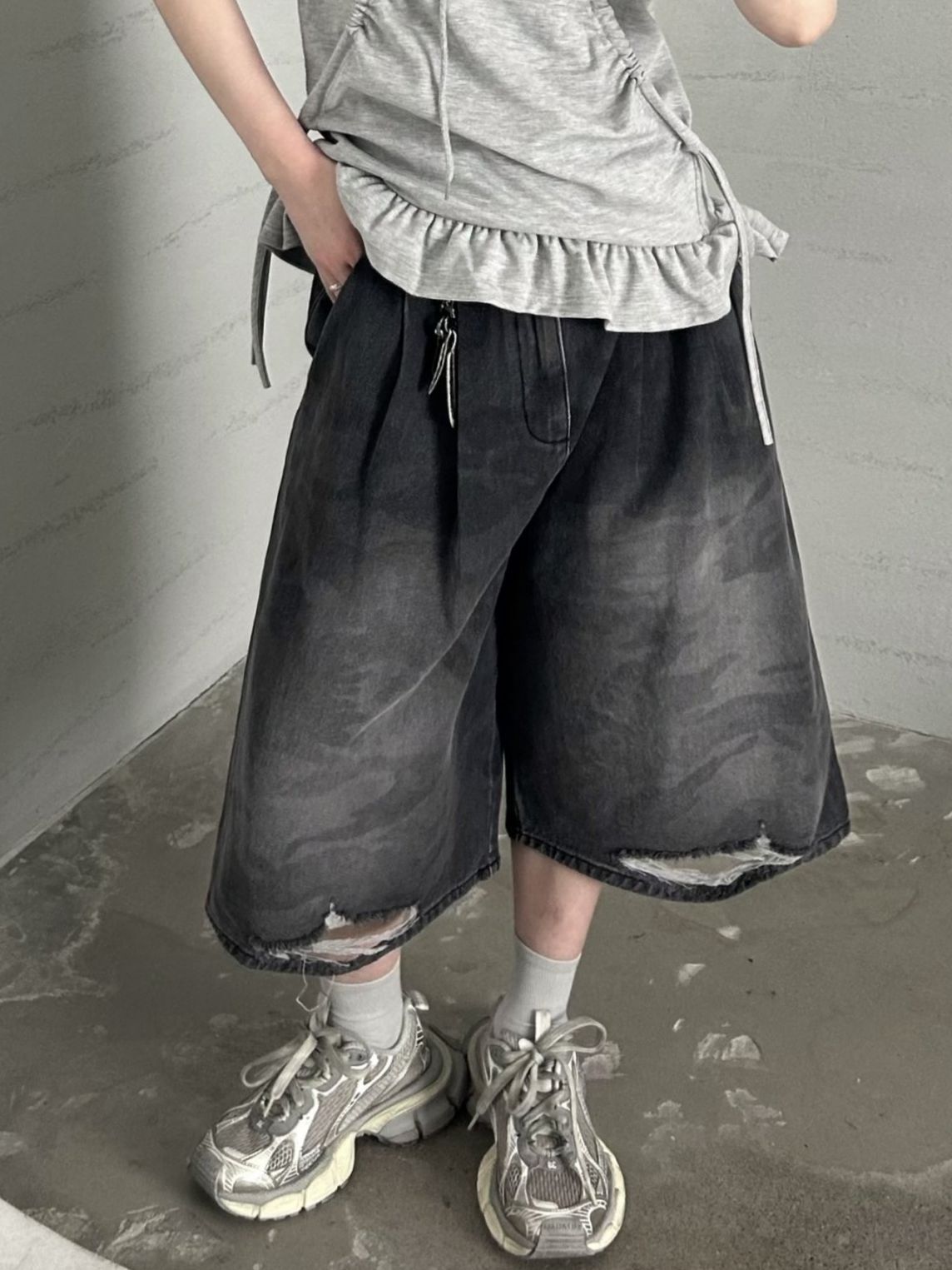 洗水迷彩牛仔短褲 Hestory-075P