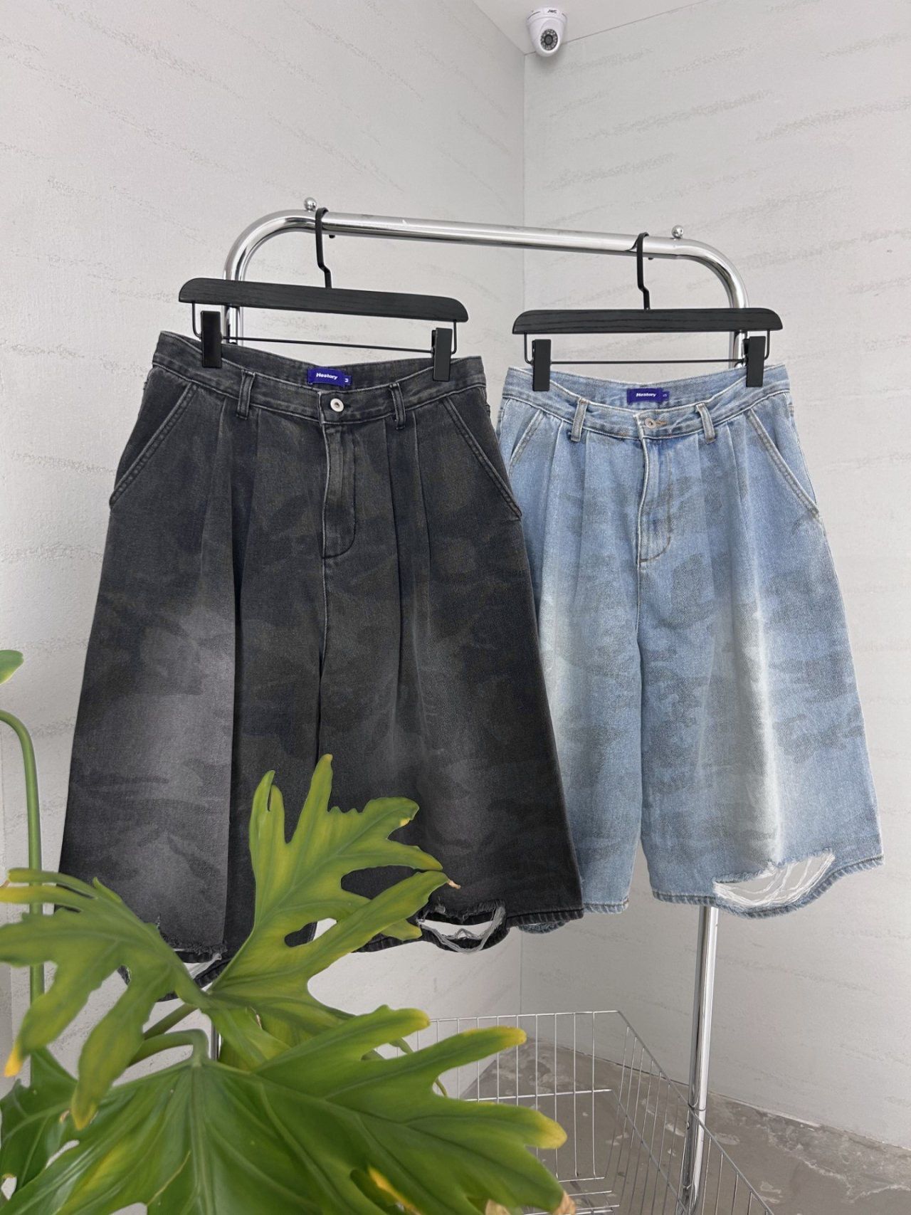 洗水迷彩牛仔短褲 Hestory-075P