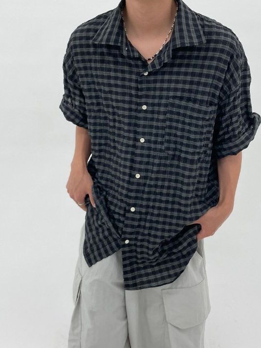 格仔短袖恤衫 Hestory-079S