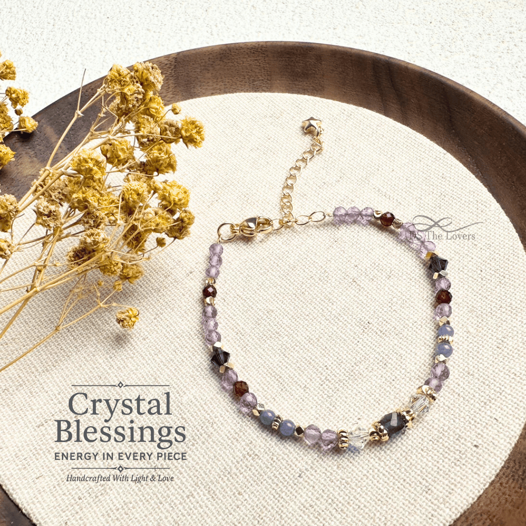 DS The Lovers 《療癒系紫光｜優雅顯白能量手鍊》菫青石 × 紫水晶 × 坦桑石 × 石榴石