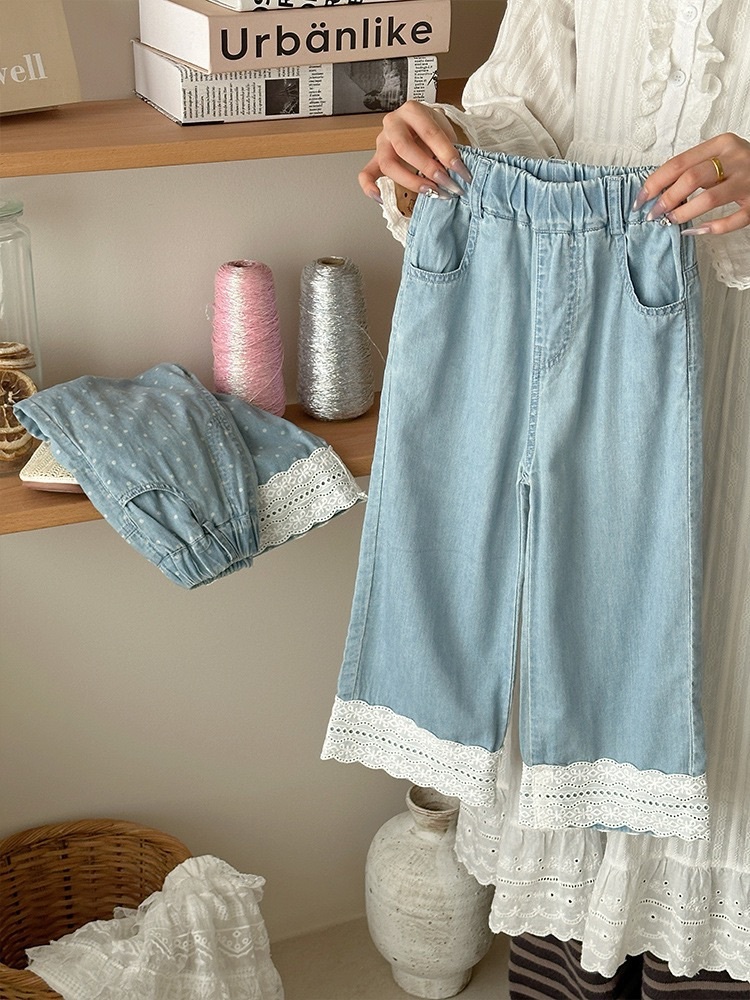 休閒蕾絲軟牛仔褲