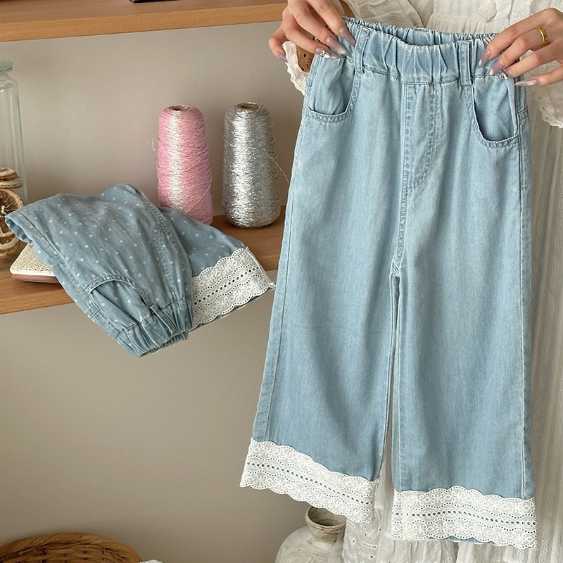 休閒蕾絲軟牛仔褲