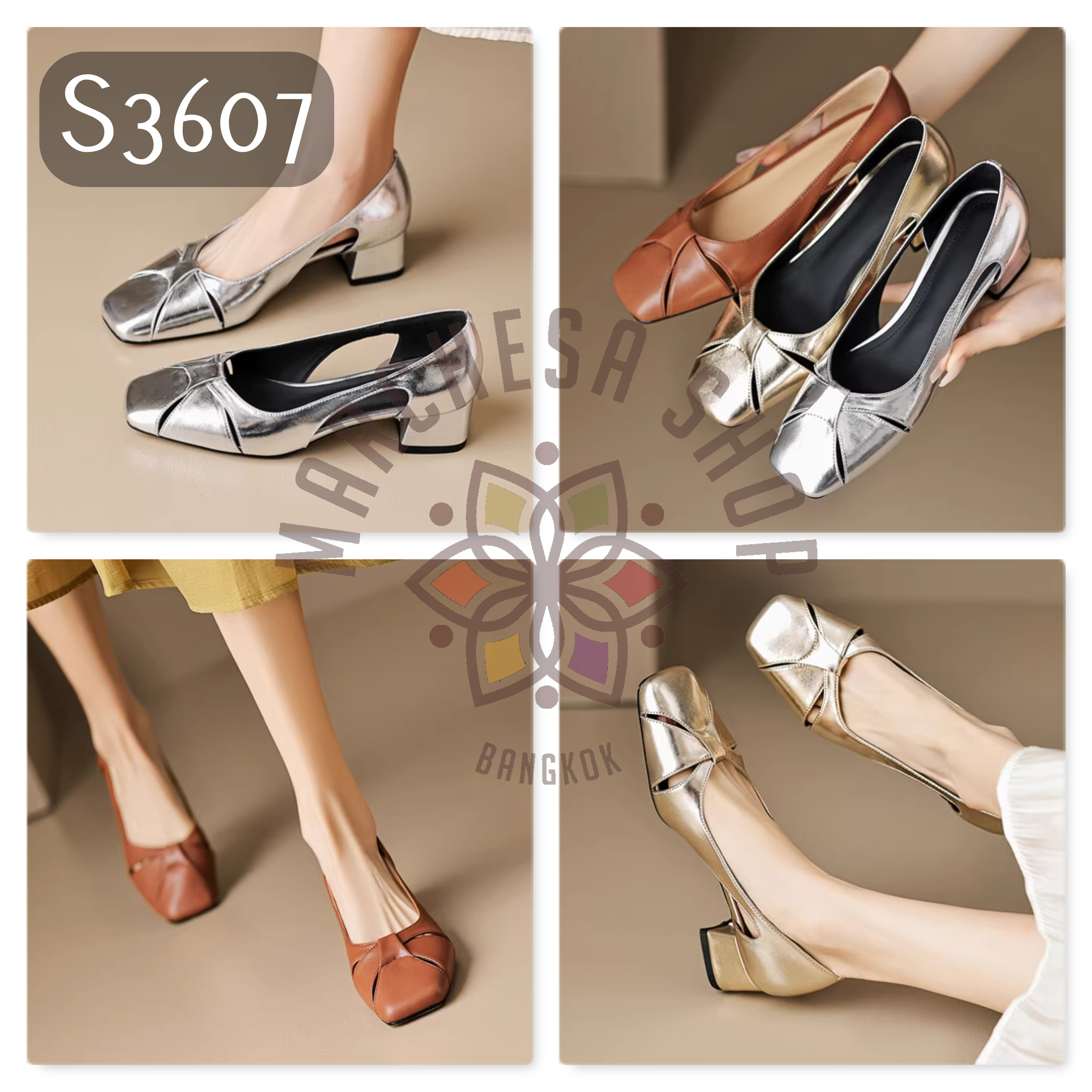 S3607 - 頭層軟羊皮交叉編織方頭高踭鞋