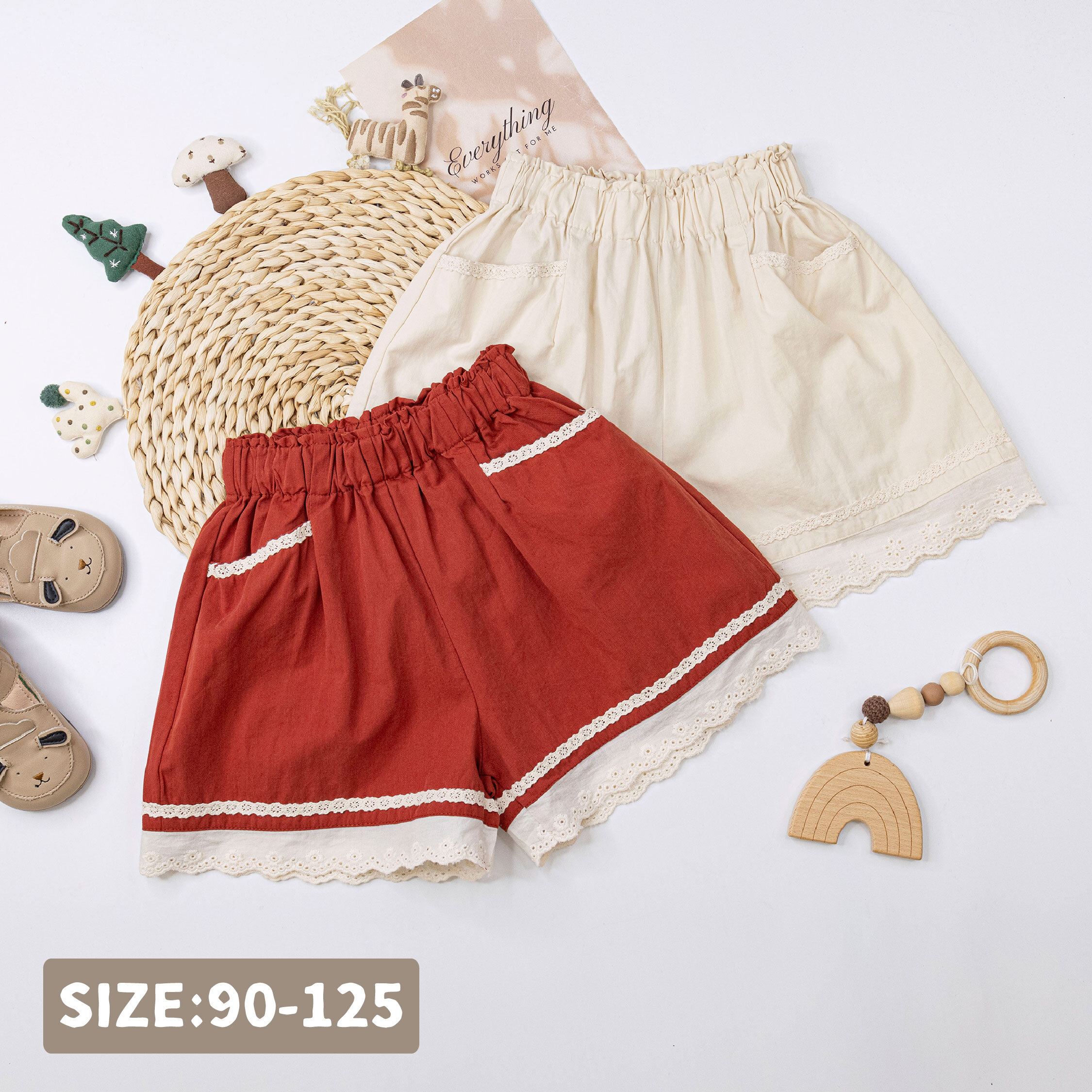 氣質花邊刺繡拼接短褲＊二色 (H50720)