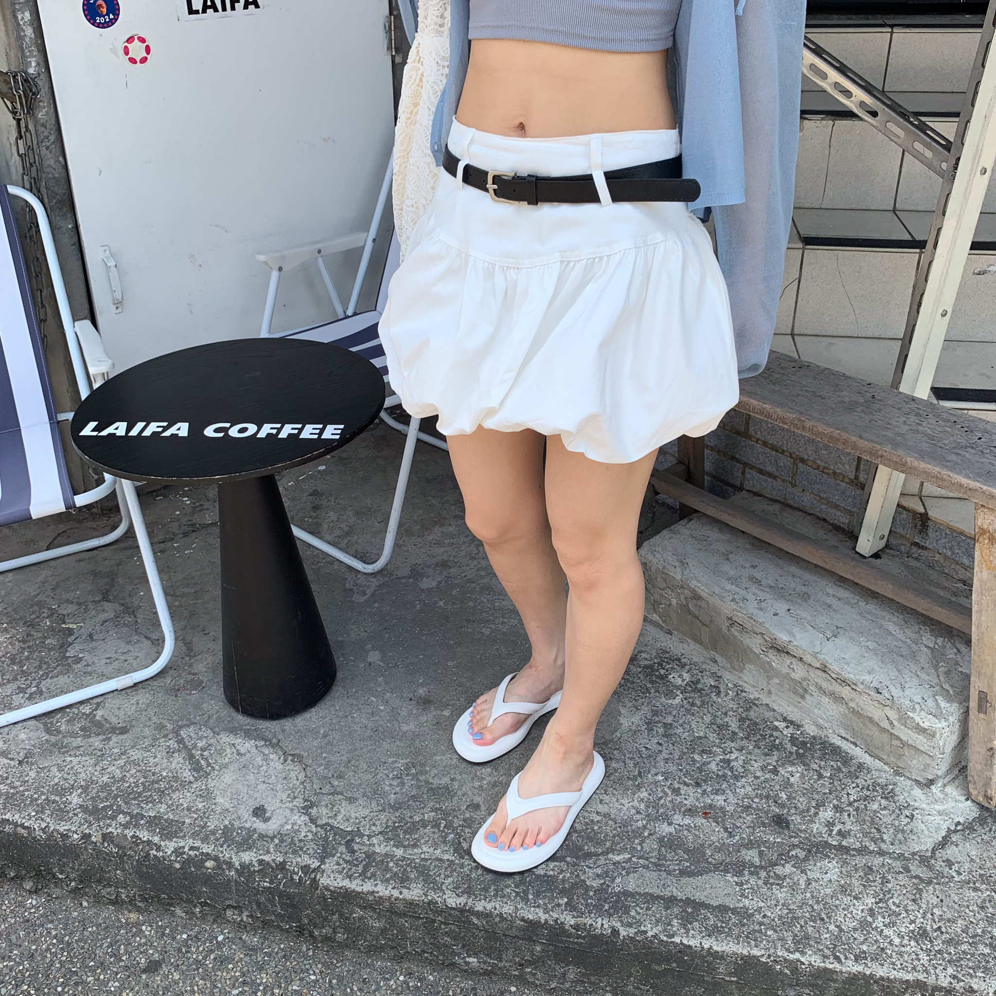 ISA_(附皮帶)牛仔反差萌 美式甜妹花苞褲裙_56019