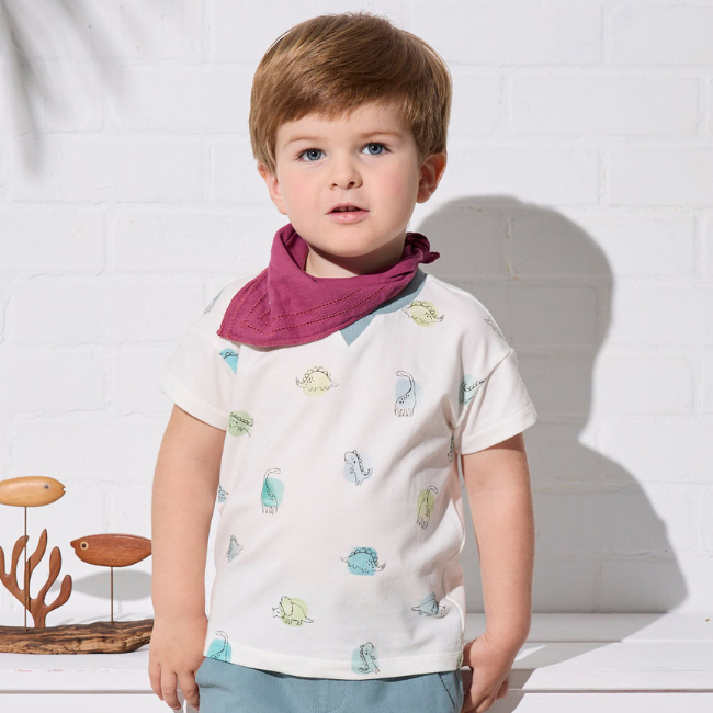 PIPPY 恐龍印花彈性棉圓領上衣 綠