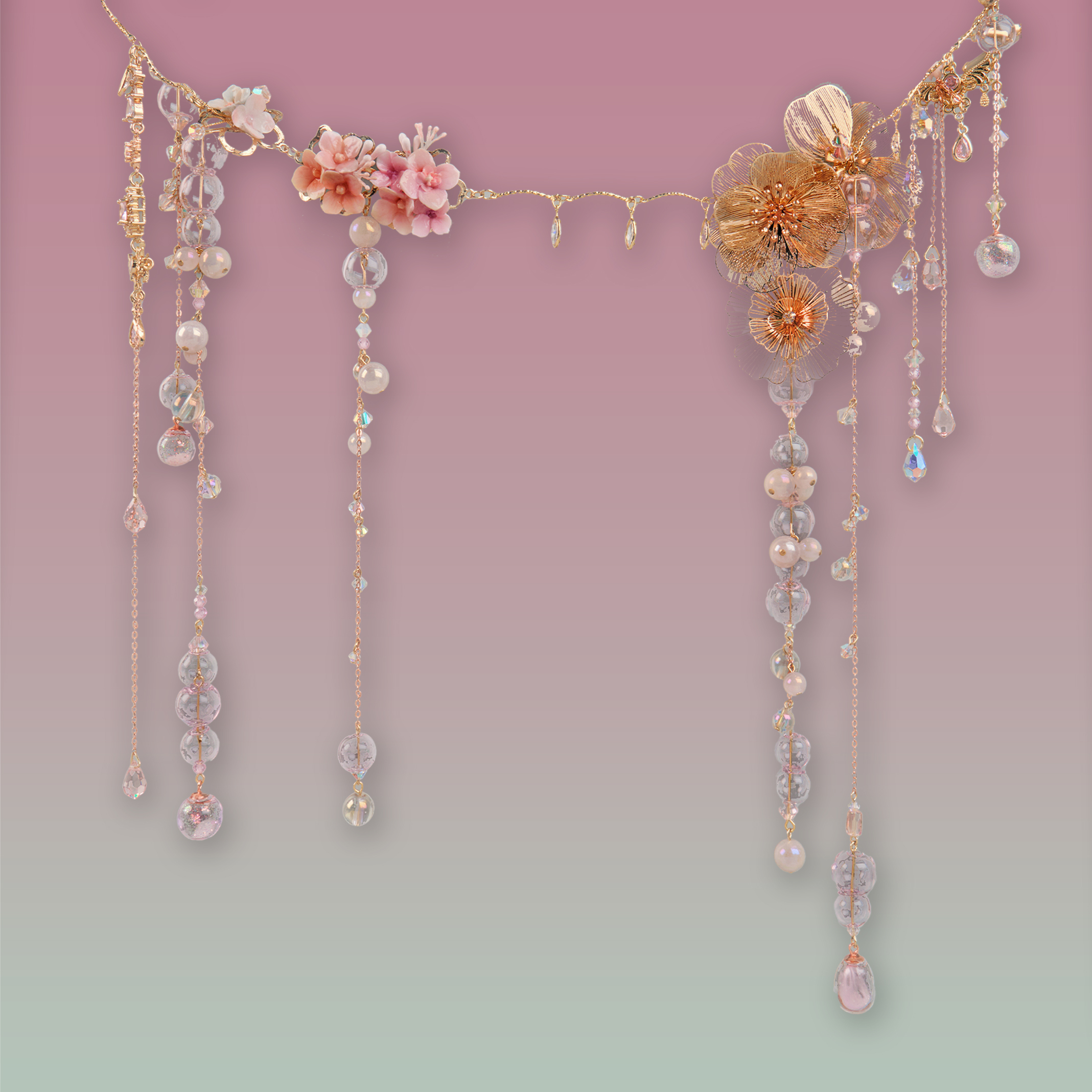 桃源之約後戴式金線蕾絲水簾頭鏈