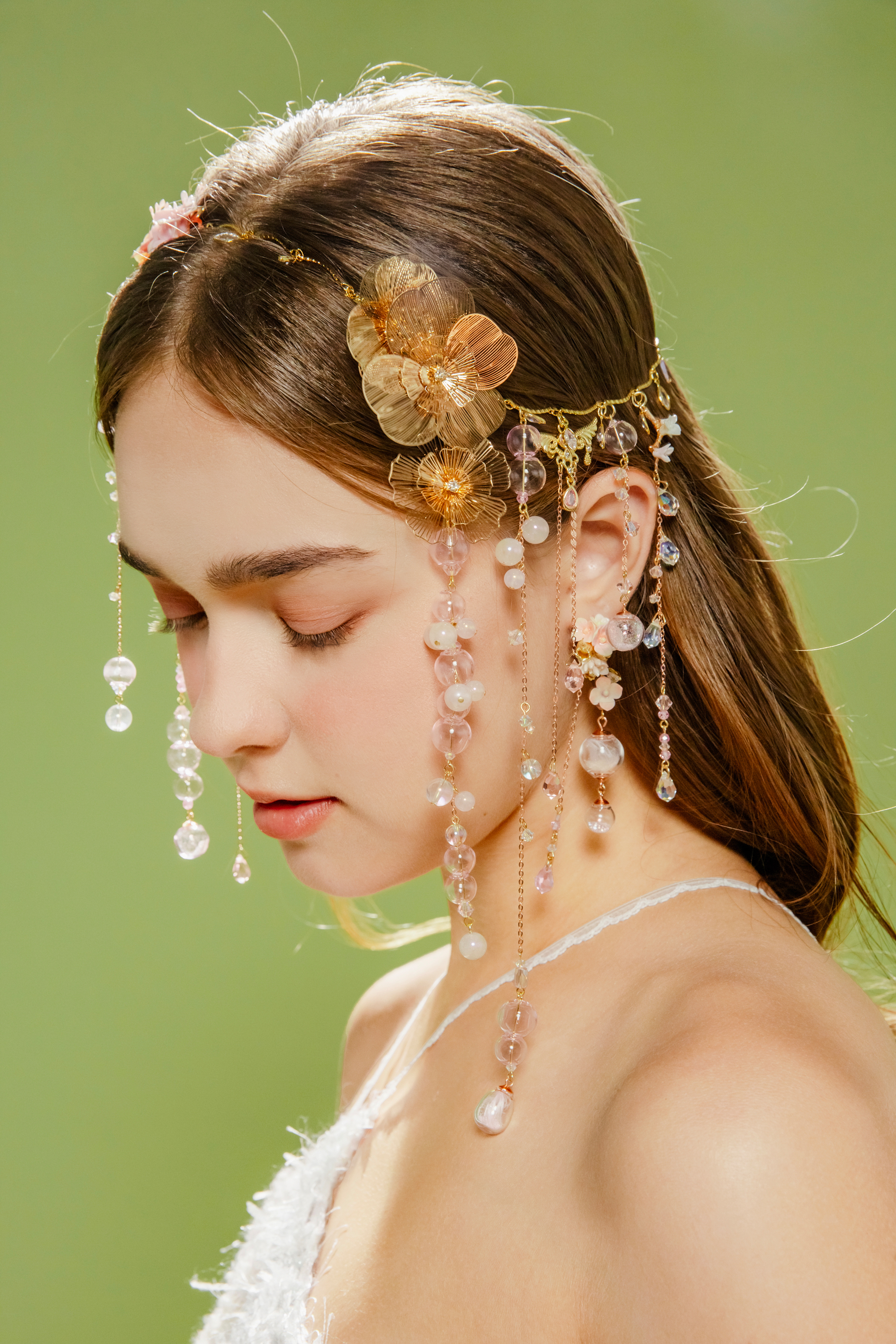 桃源之約後戴式金線蕾絲水簾頭鏈