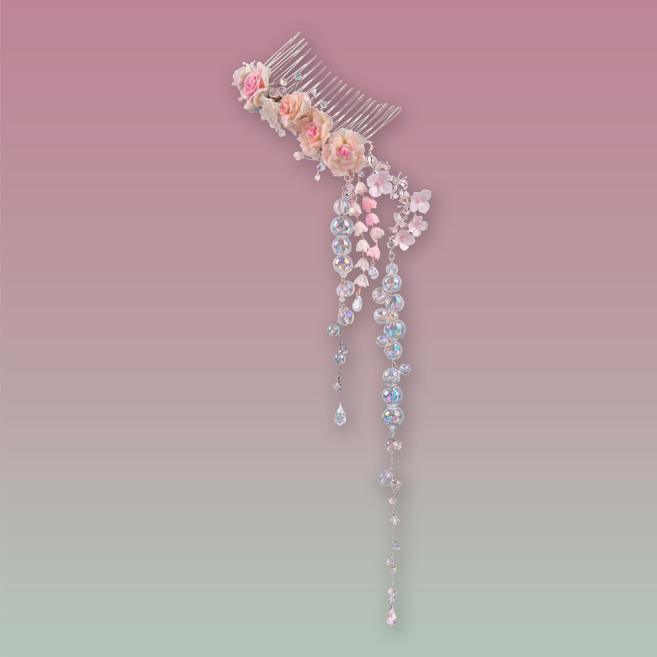 Floral Canvas Rose, Peony & Lily of Valley Hair Comb