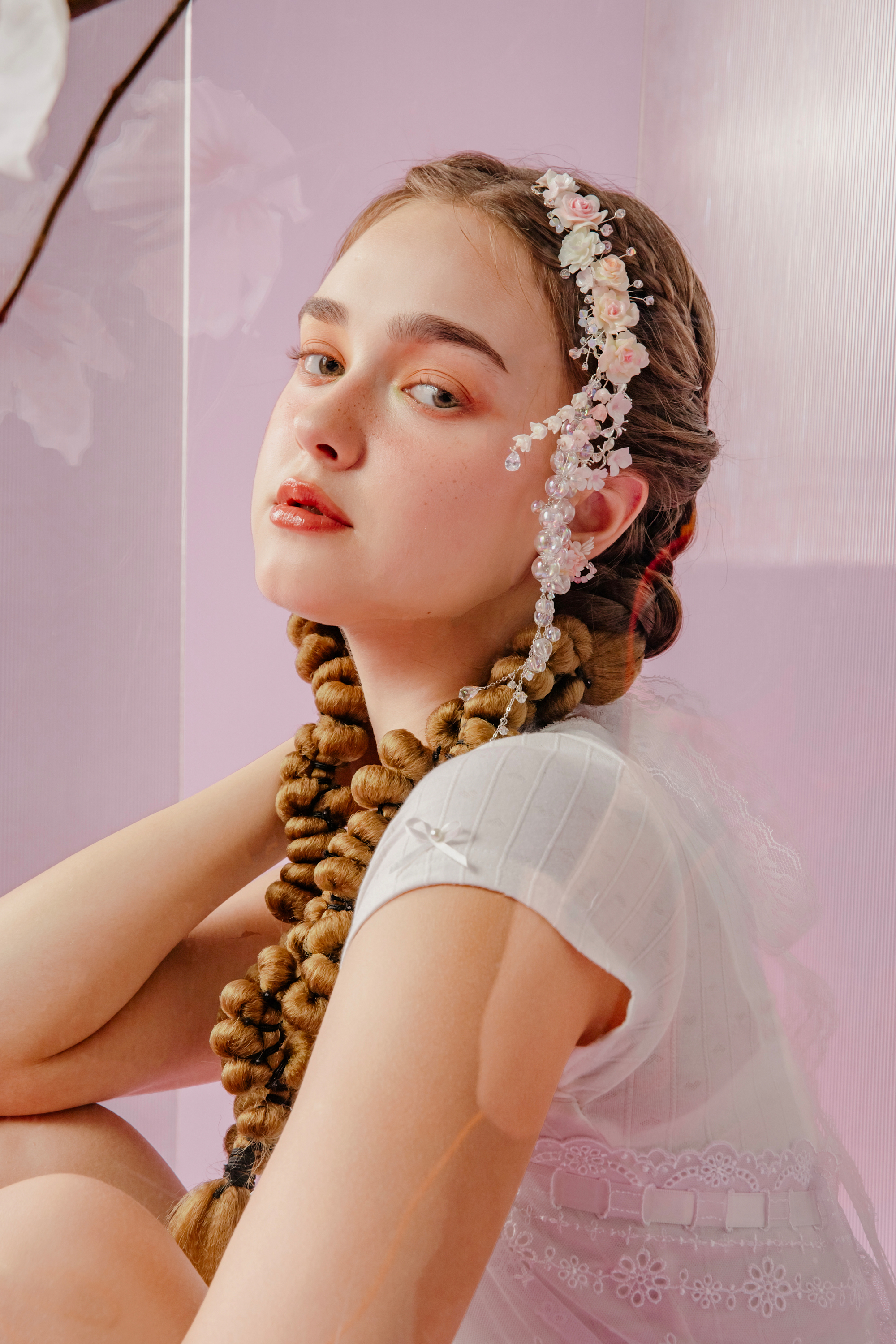 Floral Canvas Rose, Peony & Lily of Valley Hair Comb