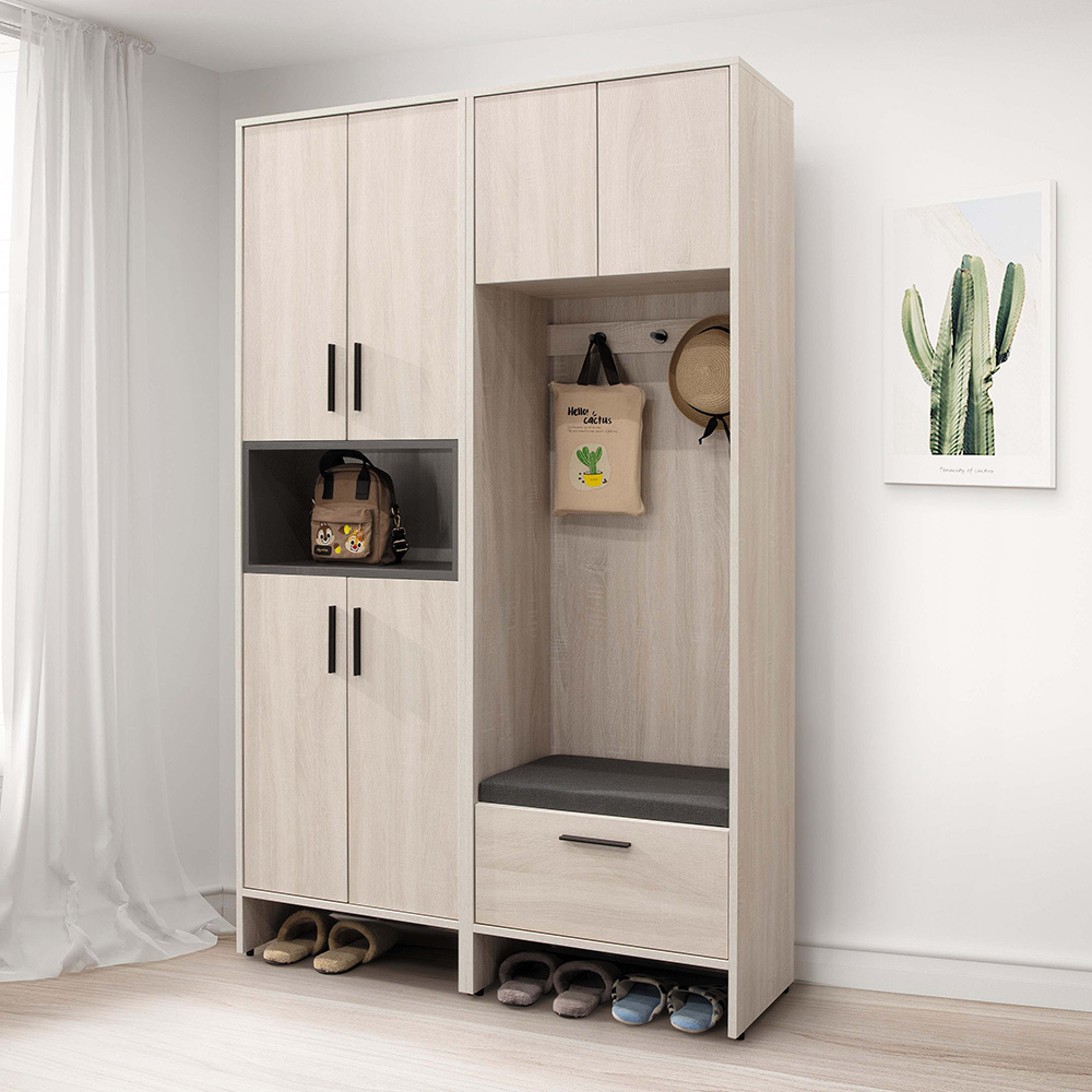 伊莎4尺玄關高鞋櫃組合(四門收納置物櫃+二門鞋櫃-座鞋櫃款)