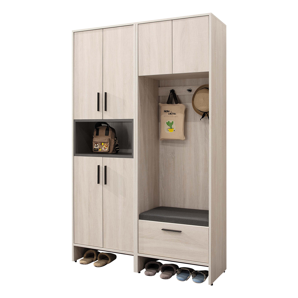 伊莎4尺玄關高鞋櫃組合(四門收納置物櫃+二門鞋櫃-座鞋櫃款)