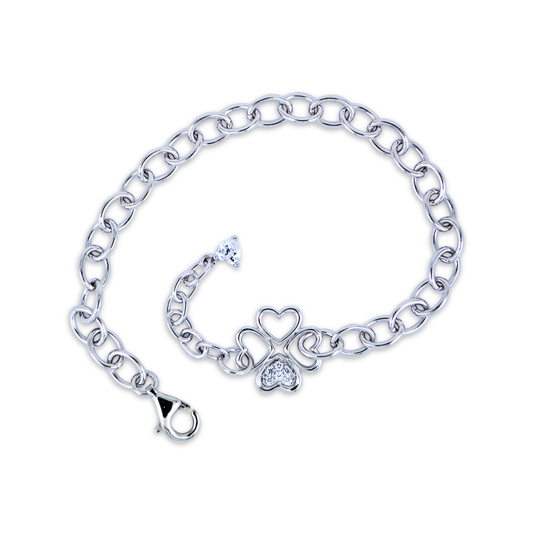 925純銀「幸運草」晶鑽手鍊 (17.5公分+2.5公分延長鍊)-ADSNL0019